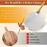Pizza Peel Aluminum Pizza Spatula, Mooues 12 inch Metal Pizza Paddle(12"x 14")with Rocker Cutter Foldable Wood Handle, [Storage bag included], for Family Pizza Oven Baking Pizza, Dough, Bread & Pastry