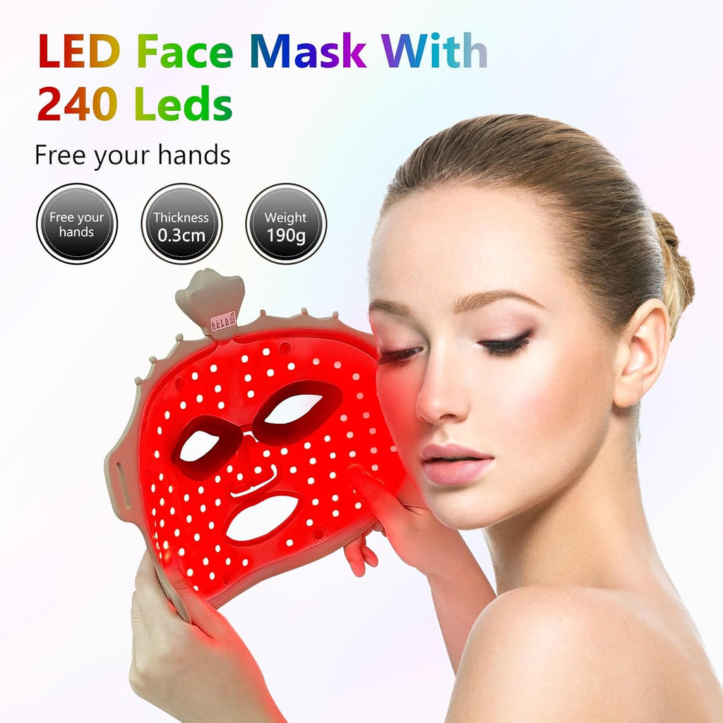 Morfone 9 Color LED Face Mask, Wireless LED Face Mask  with Eye Cushion, Lightweight Soft Silicone Red Light Mask for Face, Gold