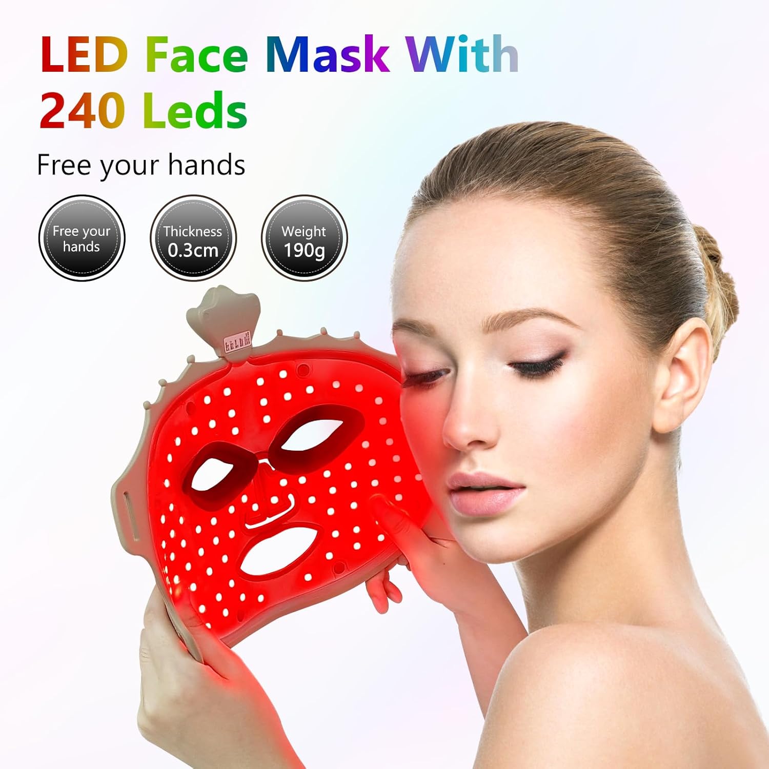 Morfone 9 Color LED Face Mask, Wireless LED Face Mask  with Eye Cushion, Lightweight Soft Silicone Red Light Mask for Face, Gold