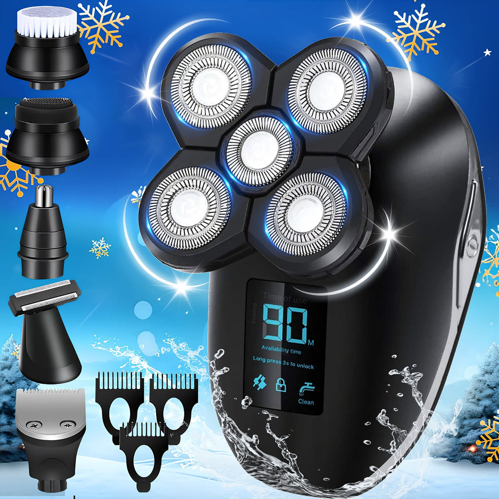 Morfone 5-in-1 Electric Razors for Women, Wet/Dry 7D Womens Razor & Hair Trimmer with USB Adapter & Charging Cable,5D Rechargeable Rotary Shaver with Lithium-Ion Battery, Water Resistant Grooming Kit
