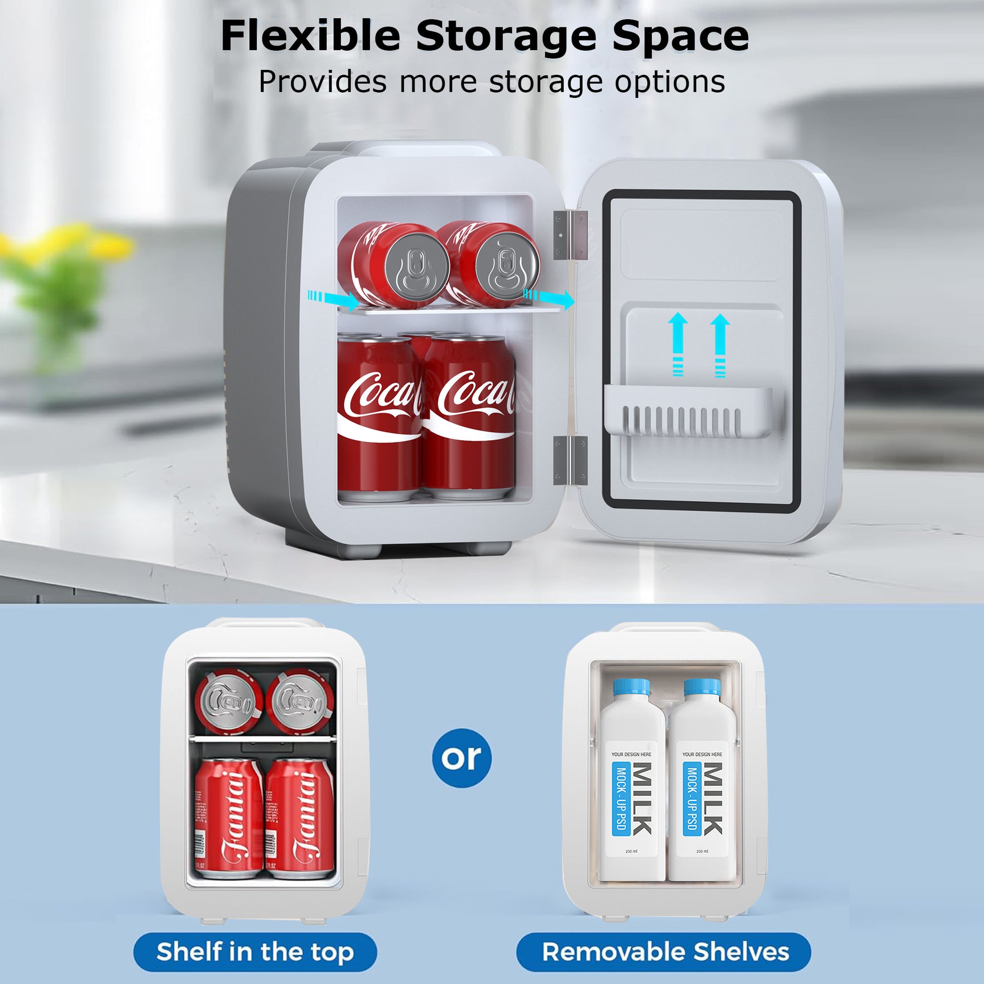 BEICHEN Mini Fridge, 4L/6 Can Small Refrigerator for Bedroom, Car, Office & Dorm,110V AC/ 12V DC Thermoelectric Cooler and Warmer for Cosmetics, Beverage and Food, Black