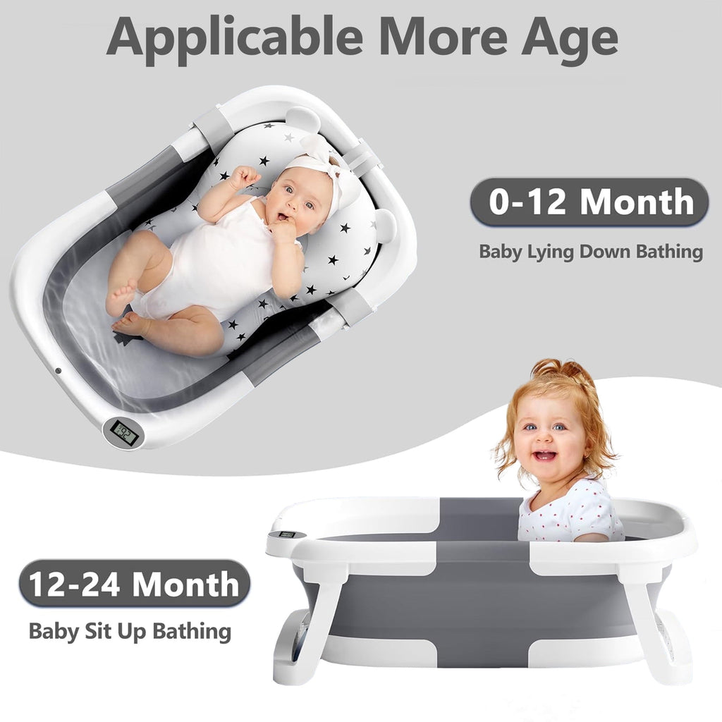Morfone Collapsible Baby Bathtub for Newborn with Thermometer & Soft Cushion, Portable Travel Baby Tub for Infant to Toddler 0-36 Months