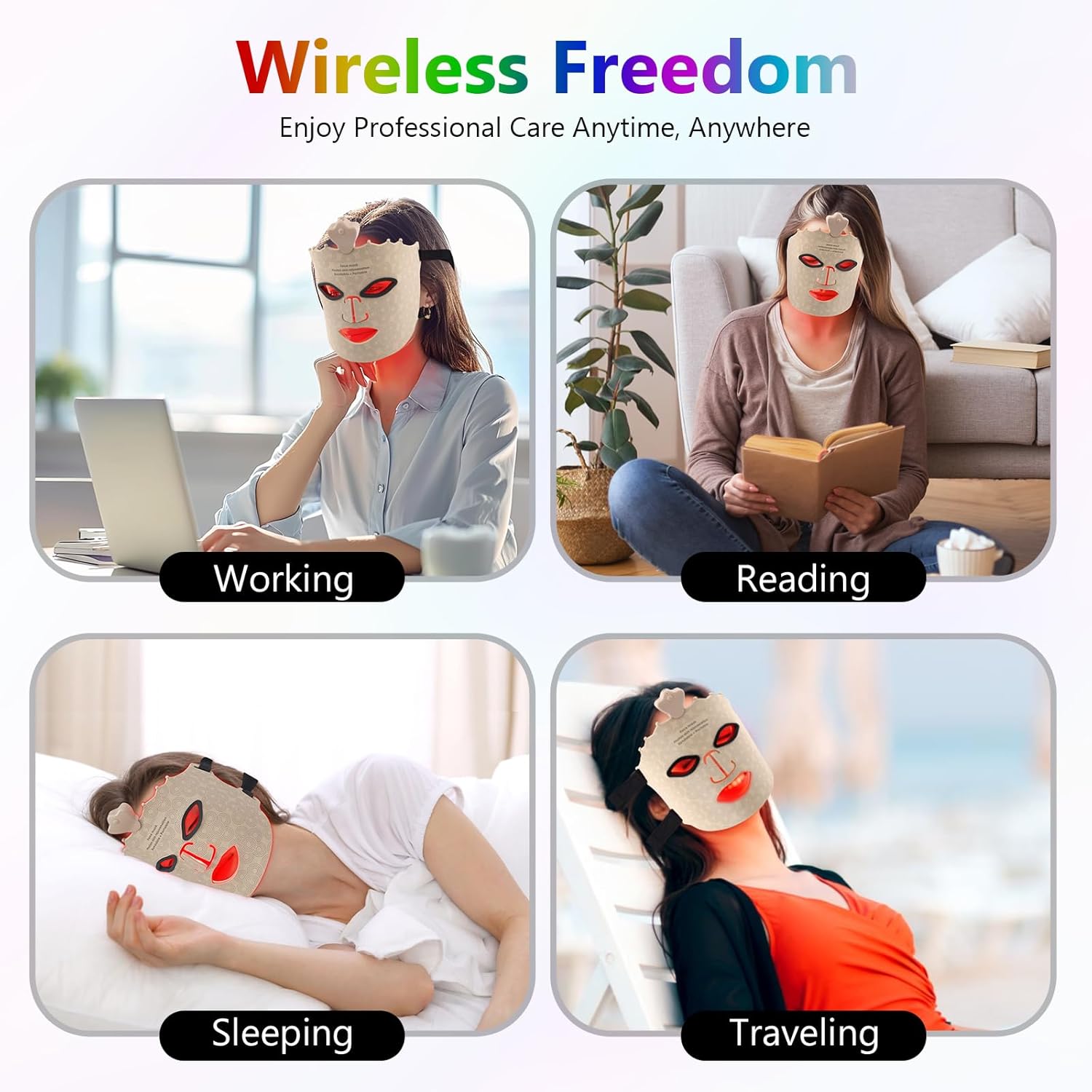 Morfone 9 Color LED Face Mask, Wireless LED Face Mask  with Eye Cushion, Lightweight Soft Silicone Red Light Mask for Face, Gold