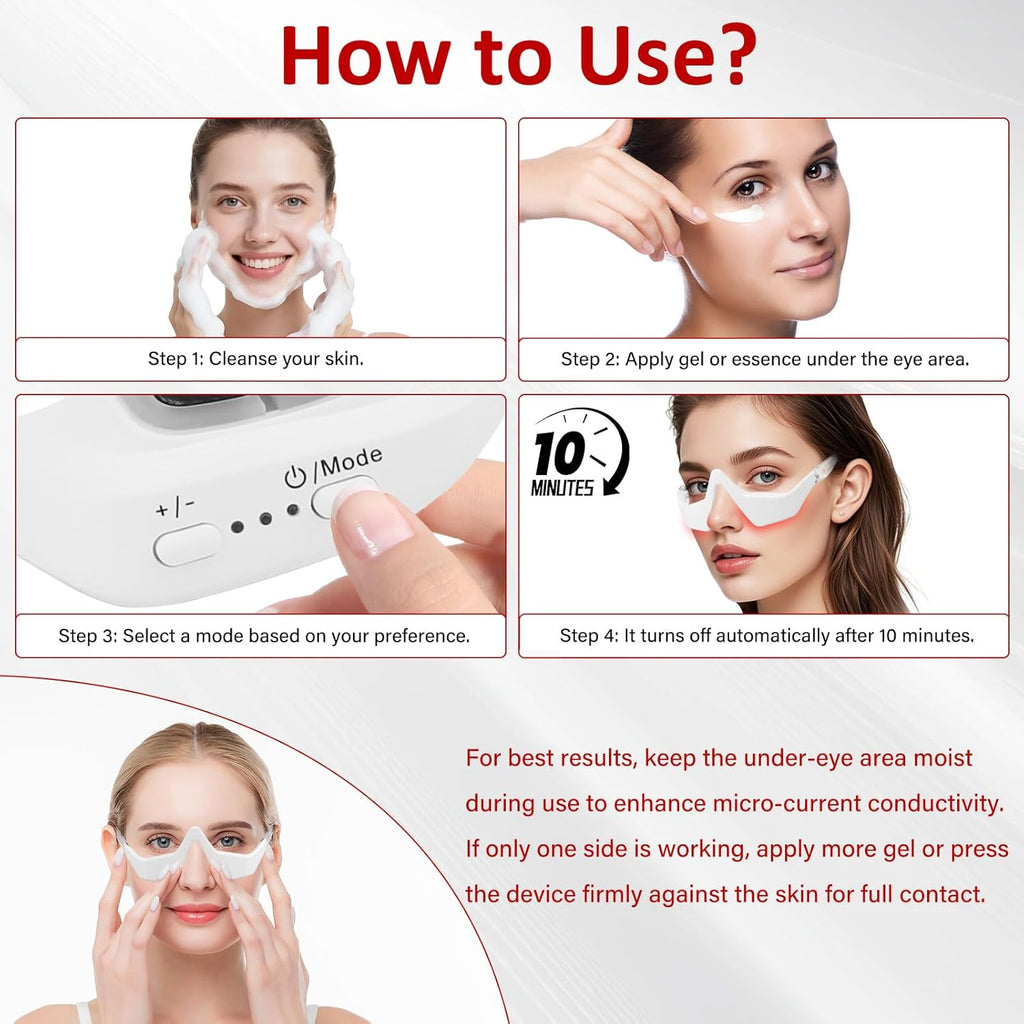 Morfone Red Light Mask for Eyes, 4 Modes Under-Eye Infrared Red Light Eye Mask, Portable Eye Massager for Men Women,White