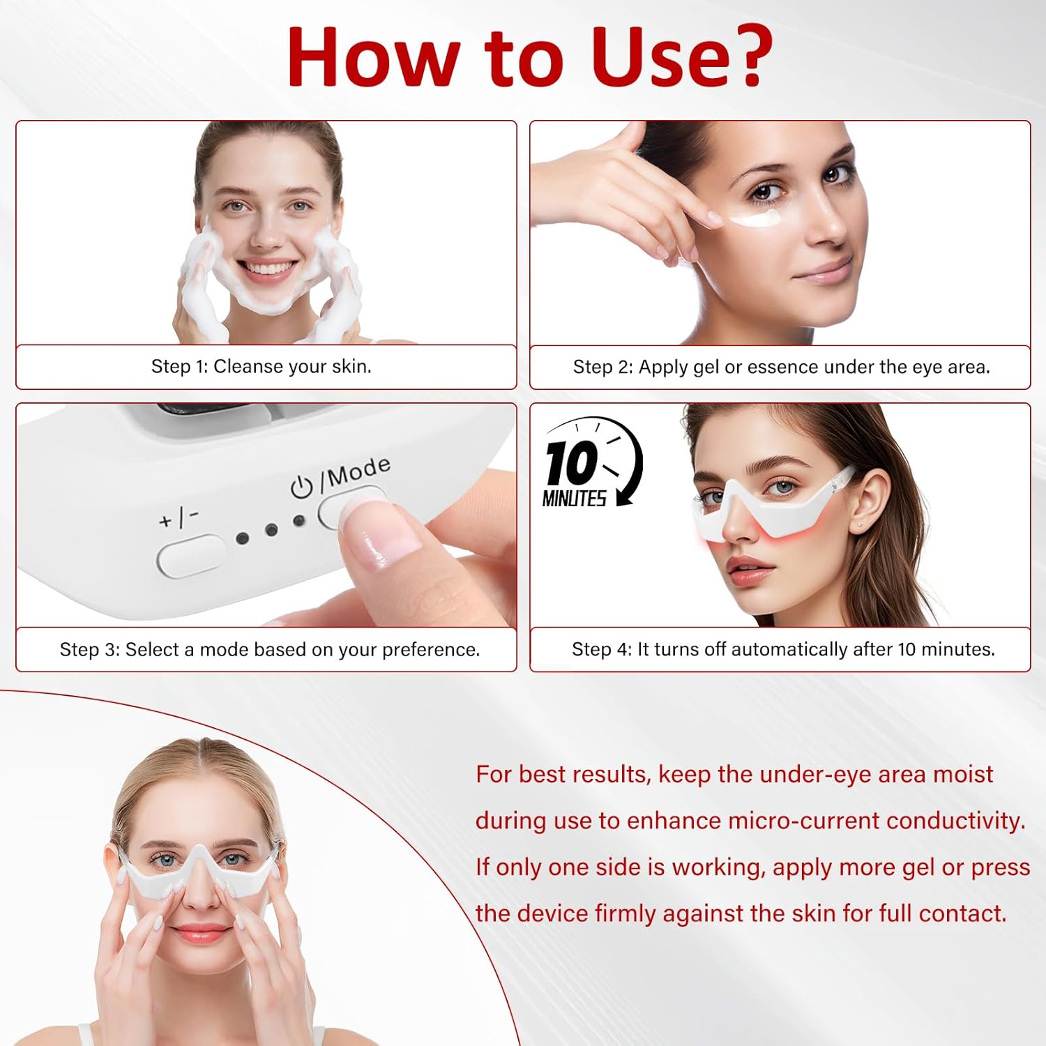 Morfone Red Light Mask for Eyes, 4 Modes Under-Eye Infrared Red Light Eye Mask, Portable Eye Massager for Men Women,White