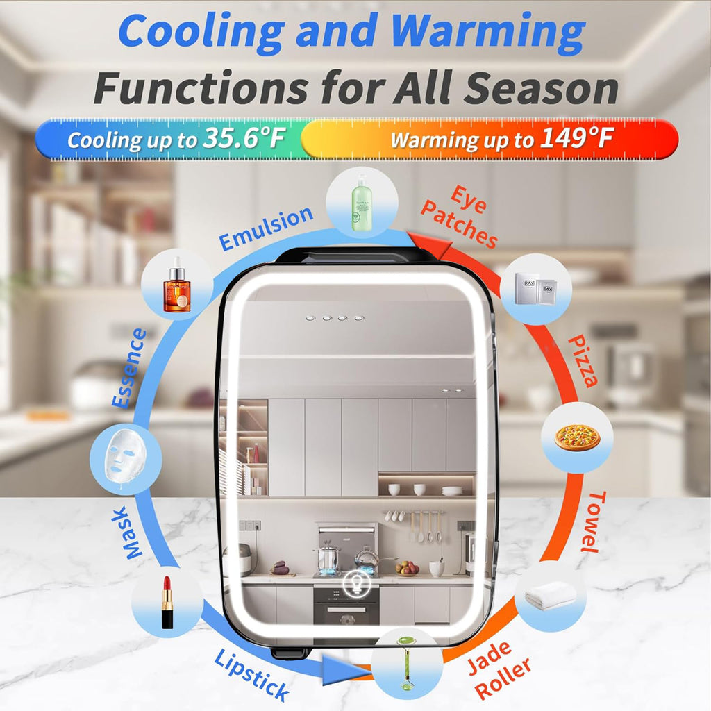 BEICHEN 4L Mini Skincare Fridge with LED Mirror – Portable Beauty Fridge for Makeup, Drinks, and Cosmetics – Quiet Small Refrigerator for Bedroom, Office, Dorm, or Car Use