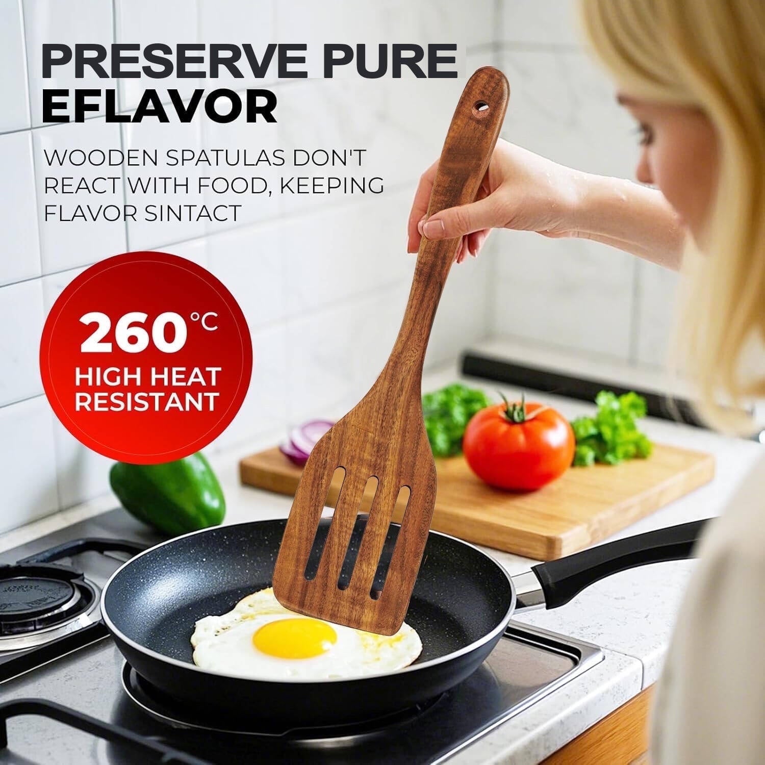 ACMETOP Wooden Spoons for Cooking, 10PCS Teak Wood Kitchen Utensils Set With 10 Hooks, Nonstick Cookware Utensil Set - Mother's Day Gift