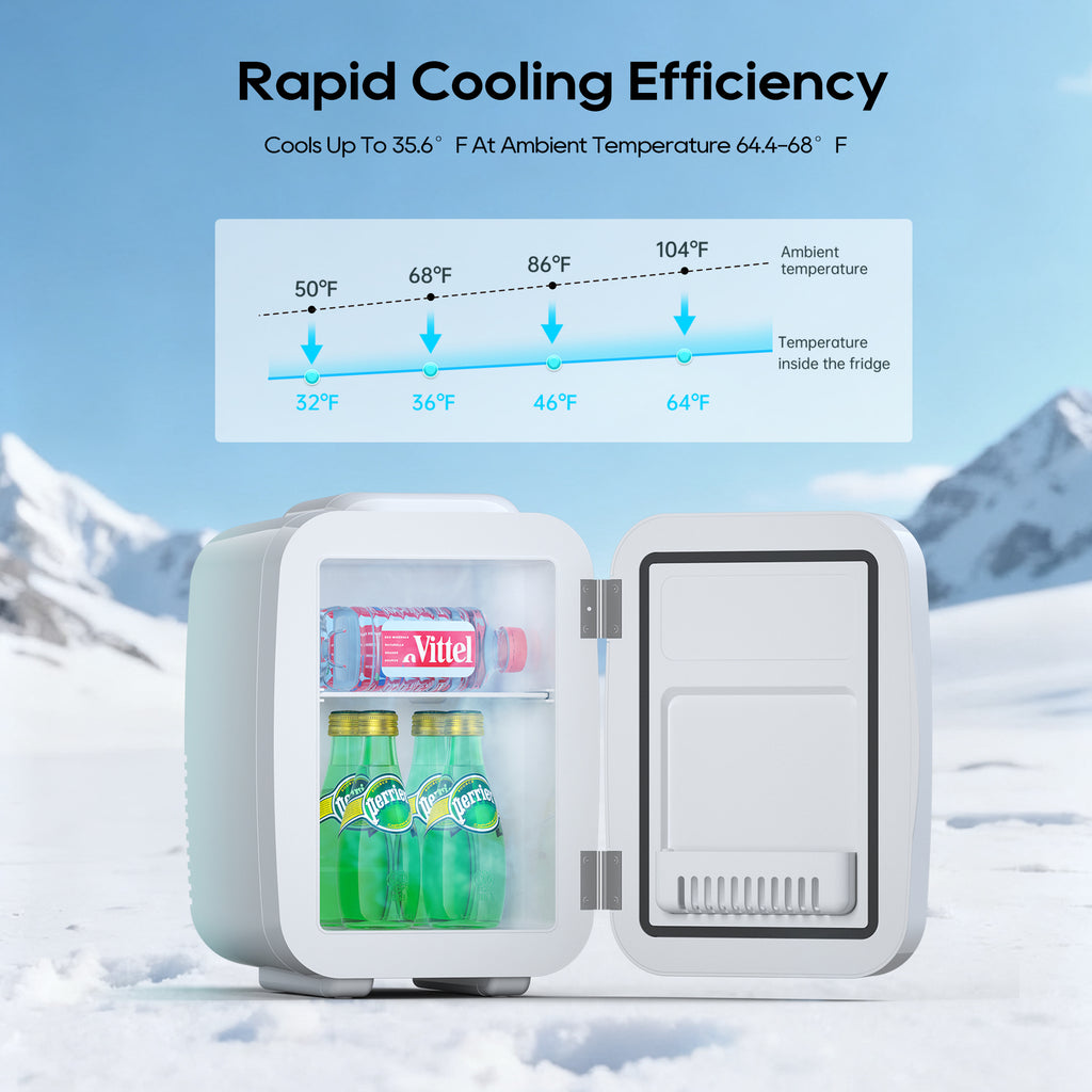 BEICHEN Mini Fridge, 4L/6 Can Small Refrigerator for Bedroom, Car, Office & Dorm,110V AC/ 12V DC Thermoelectric Cooler and Warmer for Cosmetics, Beverage and Food, Black
