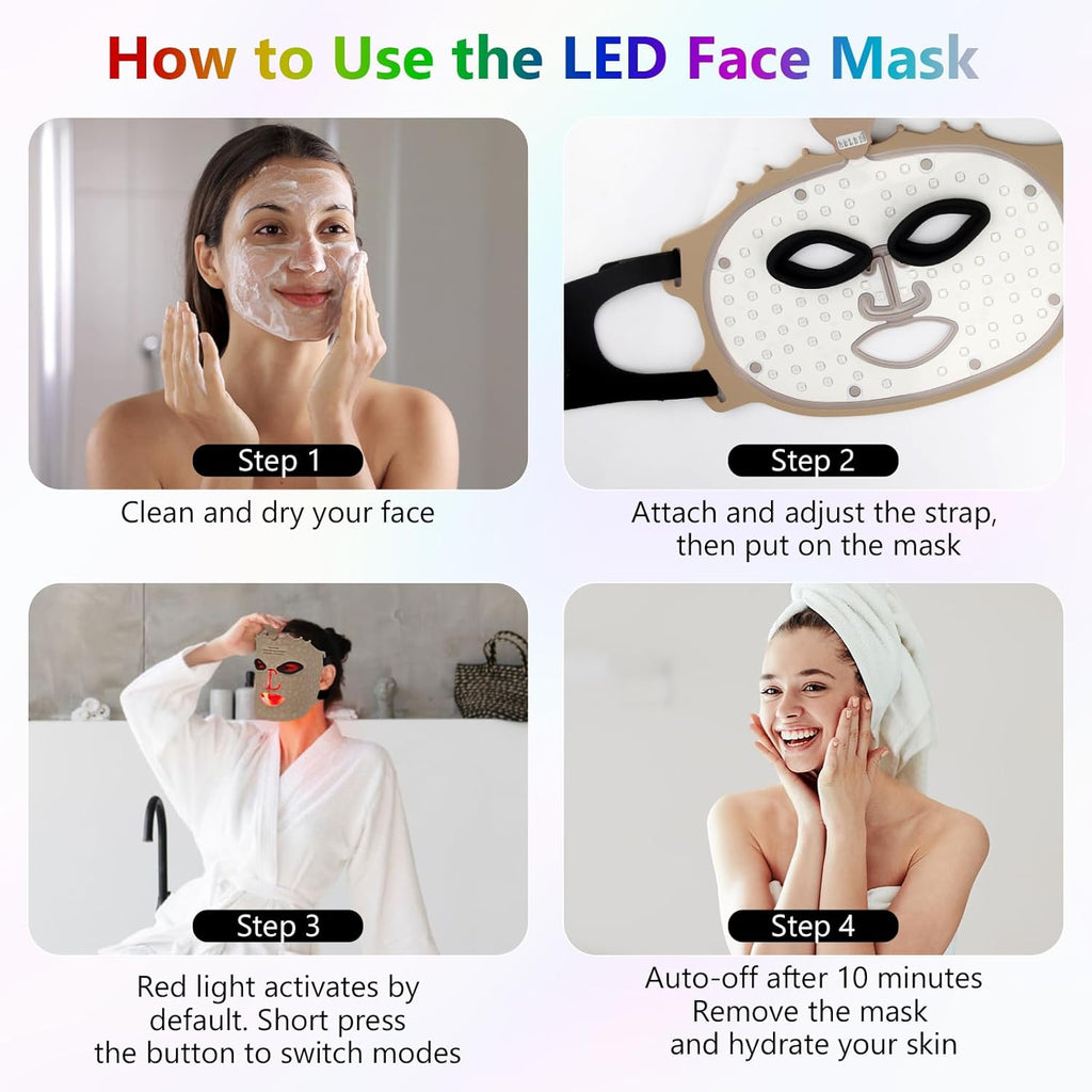 Morfone 9 Color LED Face Mask, Wireless LED Face Mask  with Eye Cushion, Lightweight Soft Silicone Red Light Mask for Face, Gold