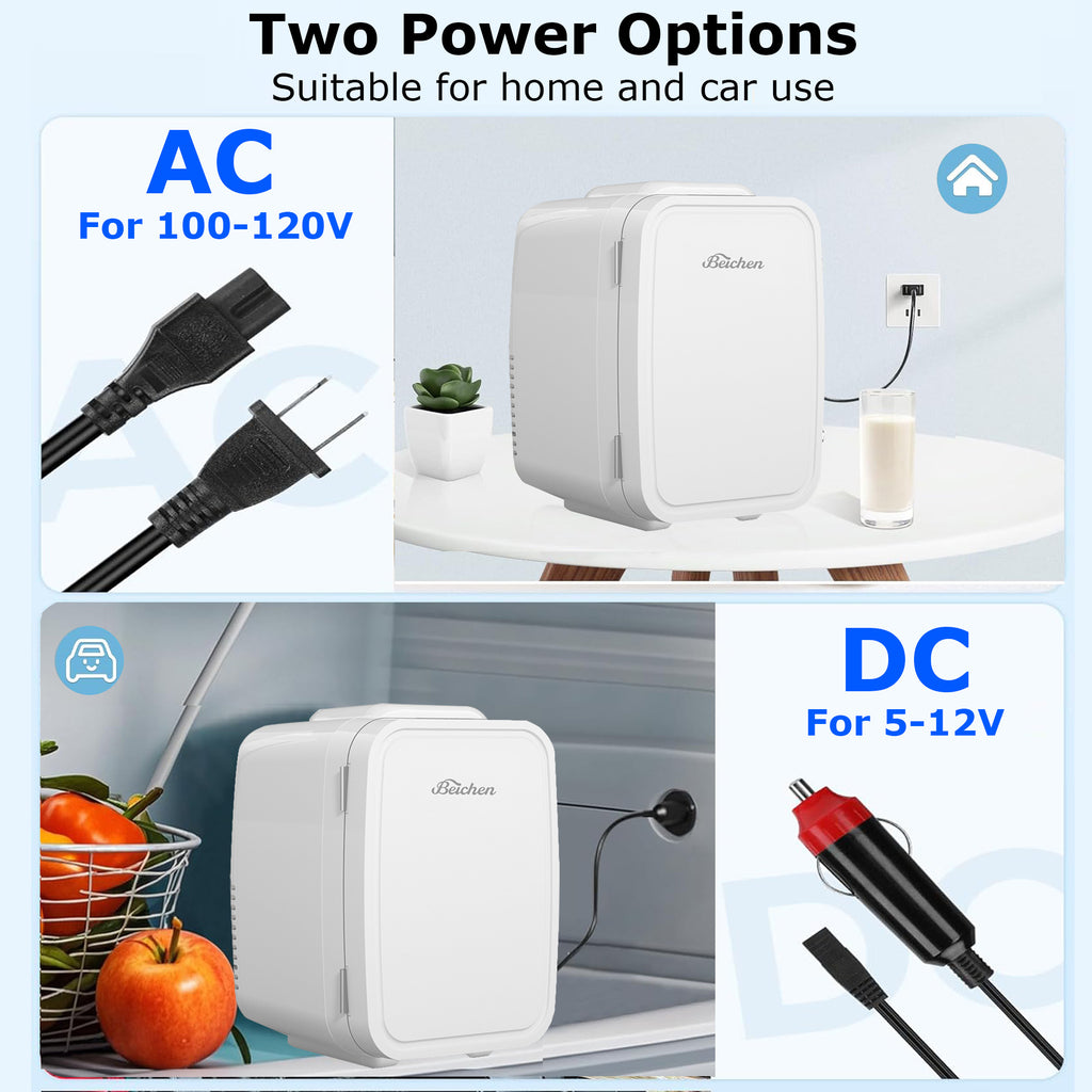 BEICHEN Mini Fridge, 4L/6 Can Small Refrigerator for Bedroom, Car, Office & Dorm,110V AC/ 12V DC Thermoelectric Cooler and Warmer for Cosmetics, Beverage and Food, Black