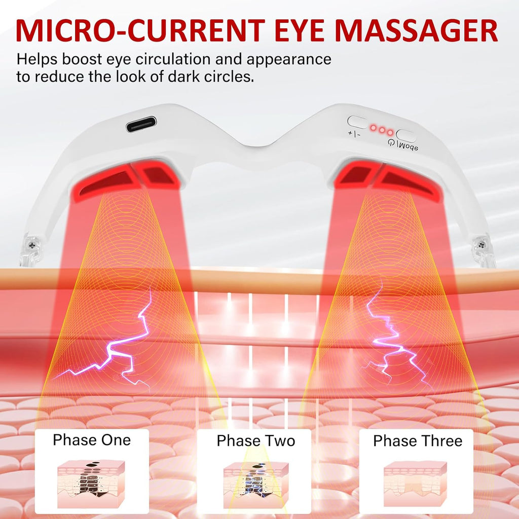 Morfone Red Light Mask for Eyes, 4 Modes Under-Eye Infrared Red Light Eye Mask, Portable Eye Massager for Men Women,White