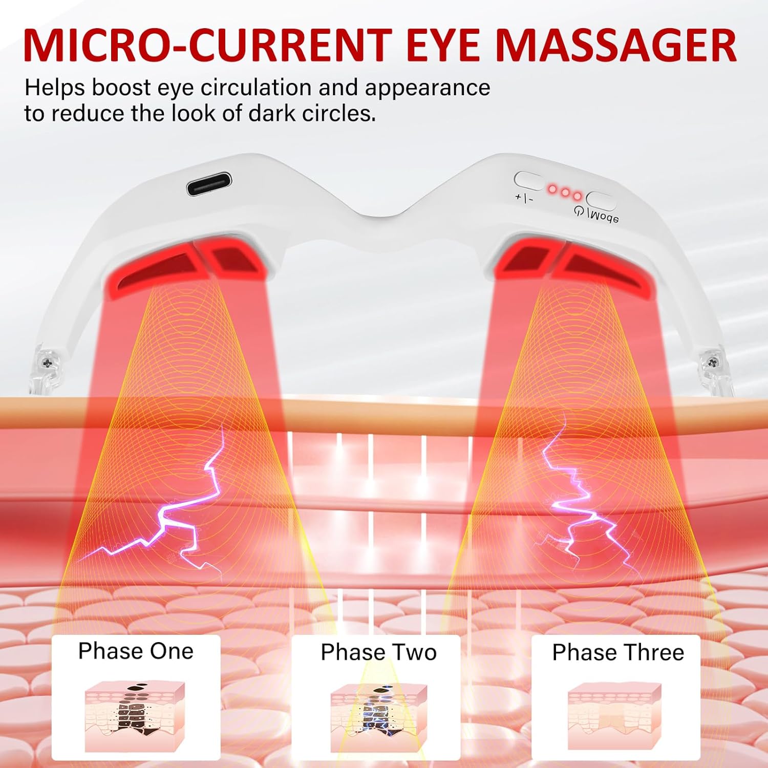 Morfone Red Light Mask for Eyes, 4 Modes Under-Eye Infrared Red Light Eye Mask, Portable Eye Massager for Men Women,White