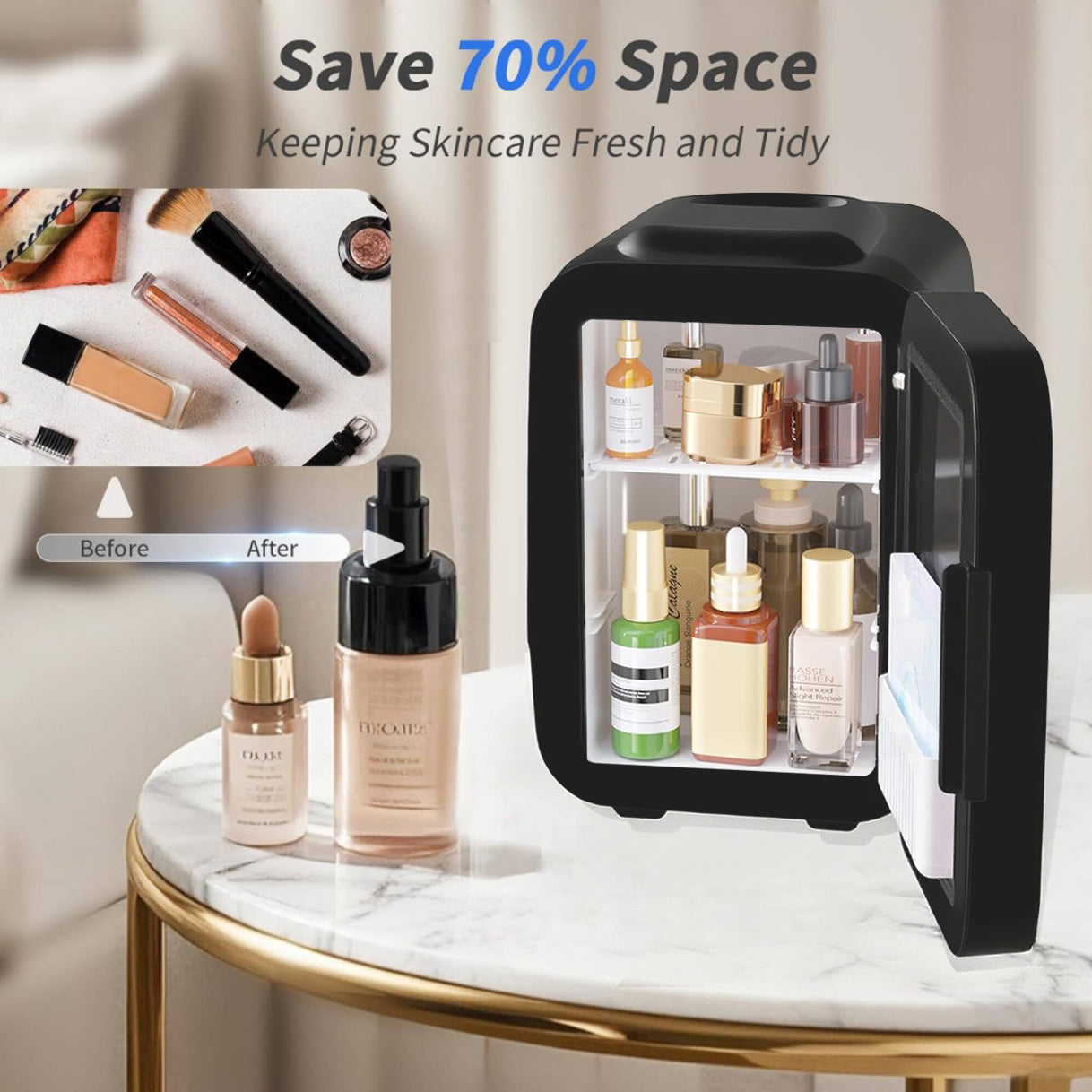BEICHEN 4L Mini Skincare Fridge with LED Mirror – Portable Beauty Fridge for Makeup, Drinks, and Cosmetics – Quiet Small Refrigerator for Bedroom, Office, Dorm, or Car Use