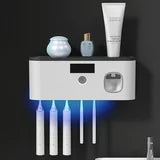 Toothbrush Holders for Bathrooms, 2 Cups Toothbrush Holder Wall Mounted with Toothpaste Dispenser - Large Capacity Tray, Cosmetic Drawer - Bathroom Decor & Bathroom Accessories