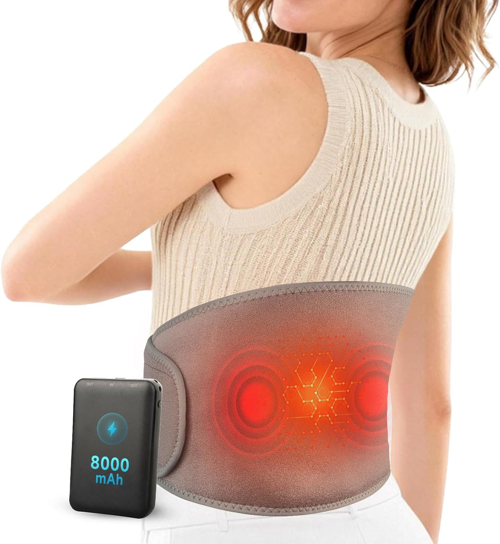 Morfone Cordless Heating Pad with Massager for Back, Portable Lower Back Massager with 3 Heat & 3 Vibration, Wearable Heat Belt Gift for Women Men,Gray