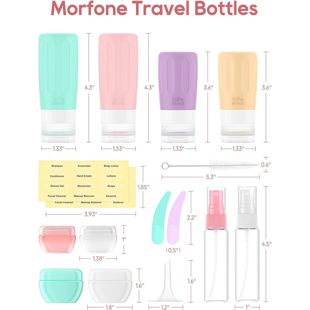 Morfone 16 Pack Travel Bottles for Toiletries, Tsa Approved Leak Proof Travel Size Containers, BPA Free Refillable Travel Accessories for Shampoo Conditioner Lotion