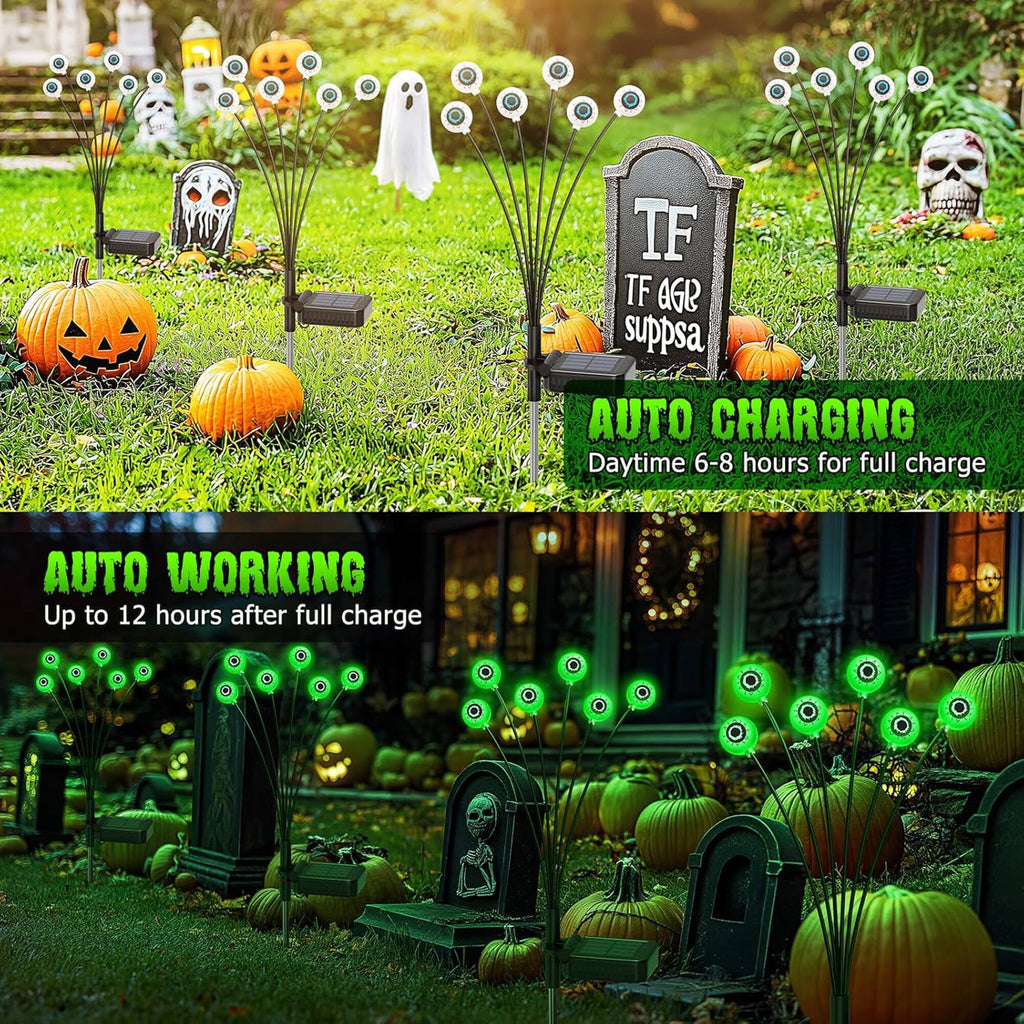 ACMETOP Halloween Decorations Outdoor, 2 Pack 12 LED Scary Eyeball Solar Halloween Lights, 2 Mode Waterproof Swaying Outside Decor, Solar Light Decorations for Garden Yard Party