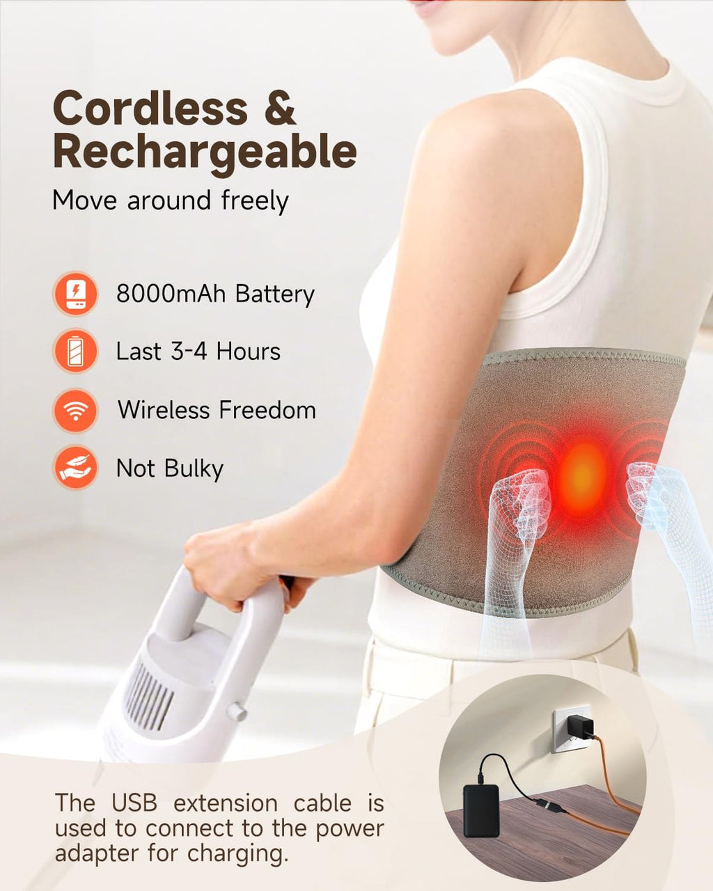 Morfone Cordless Heating Pad with Massager for Back, Portable Lower Back Massager with 3 Heat & 3 Vibration, Wearable Heat Belt Gift for Women Men,Gray