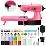 Mini Sewing Machine, Upgraded Electric Sewing Machine with Sewing Bag, Expansion Board, LED Light, Fast Stitch Suitable for Clothes,Jeans,Cutains,DIY Home Travel (Pink)