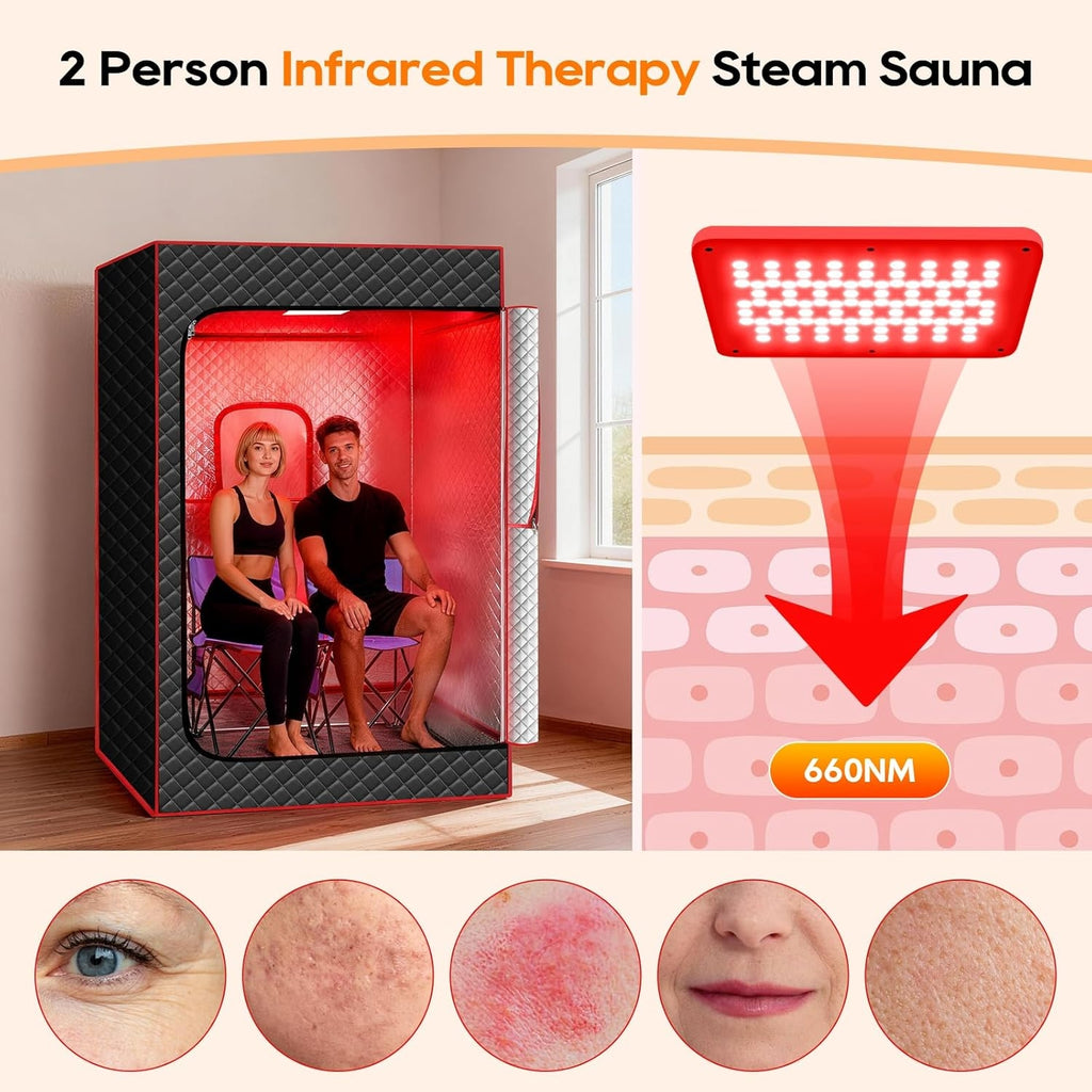 Morfone Portable Infrared Sauna for Two, Featuring Full-Body Steam Chamber and 9-Level Heating Foldable Chair Mobile Red Light Therapy Device