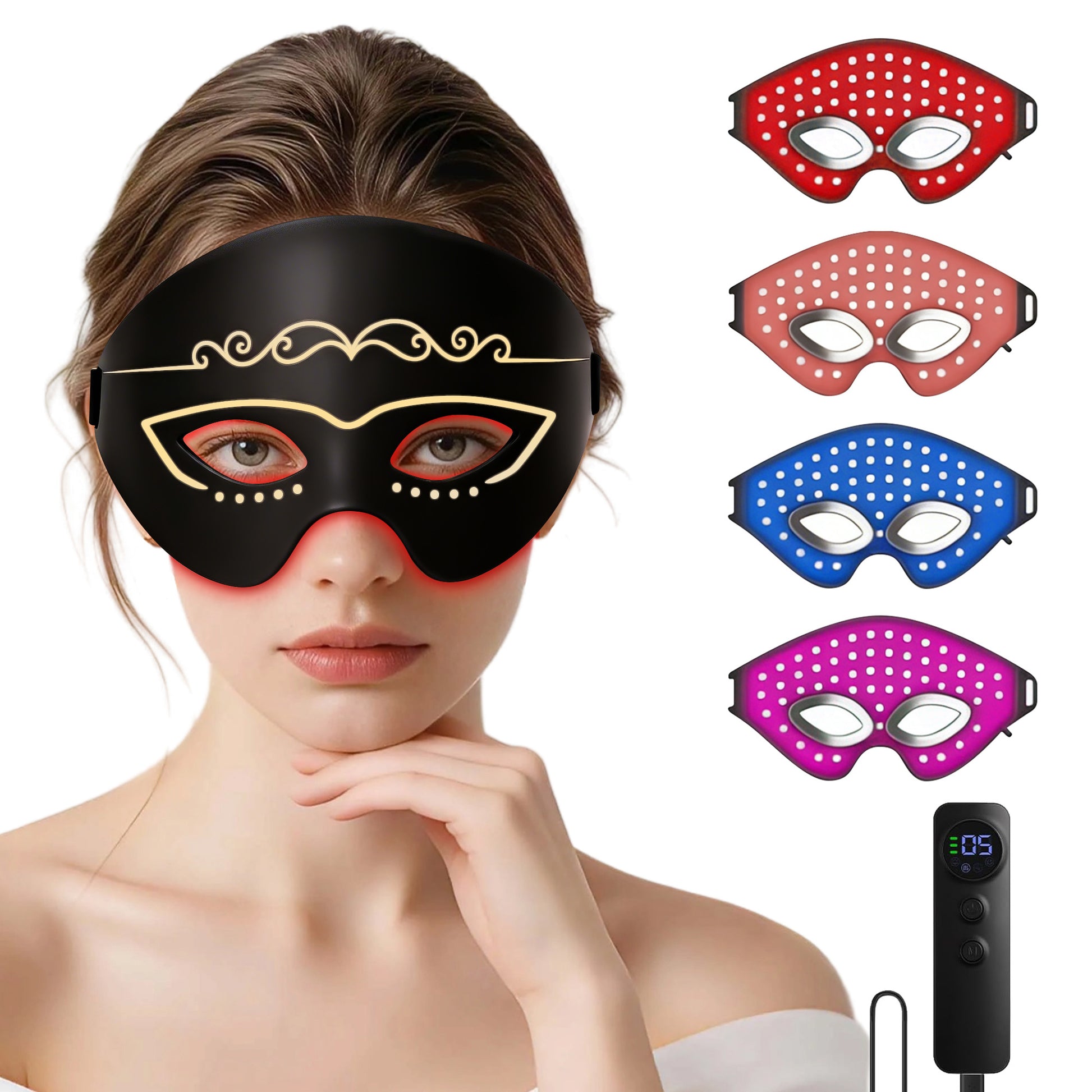 Red Light Therapy for Eyes, 4 Modes Under-Eye Infrared Red Light Eye Mask, Portable Eye Massager for Men Women (Black)