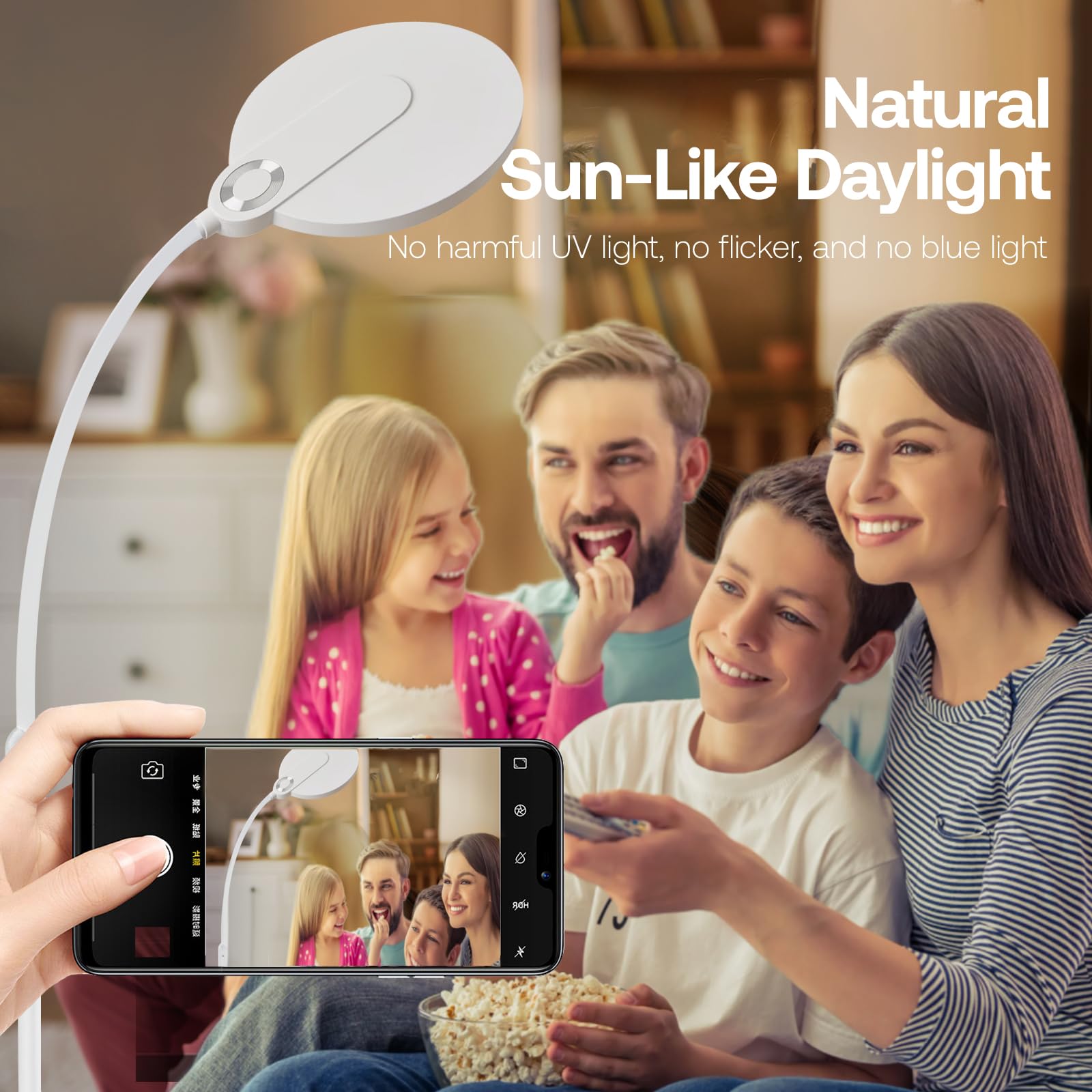 Morfone LED Full-Spectrum Happy Therapy Lamp. 10 adjustable brightness non-UV sunlight lamps, retractable floor-mounted phototherapy lamp