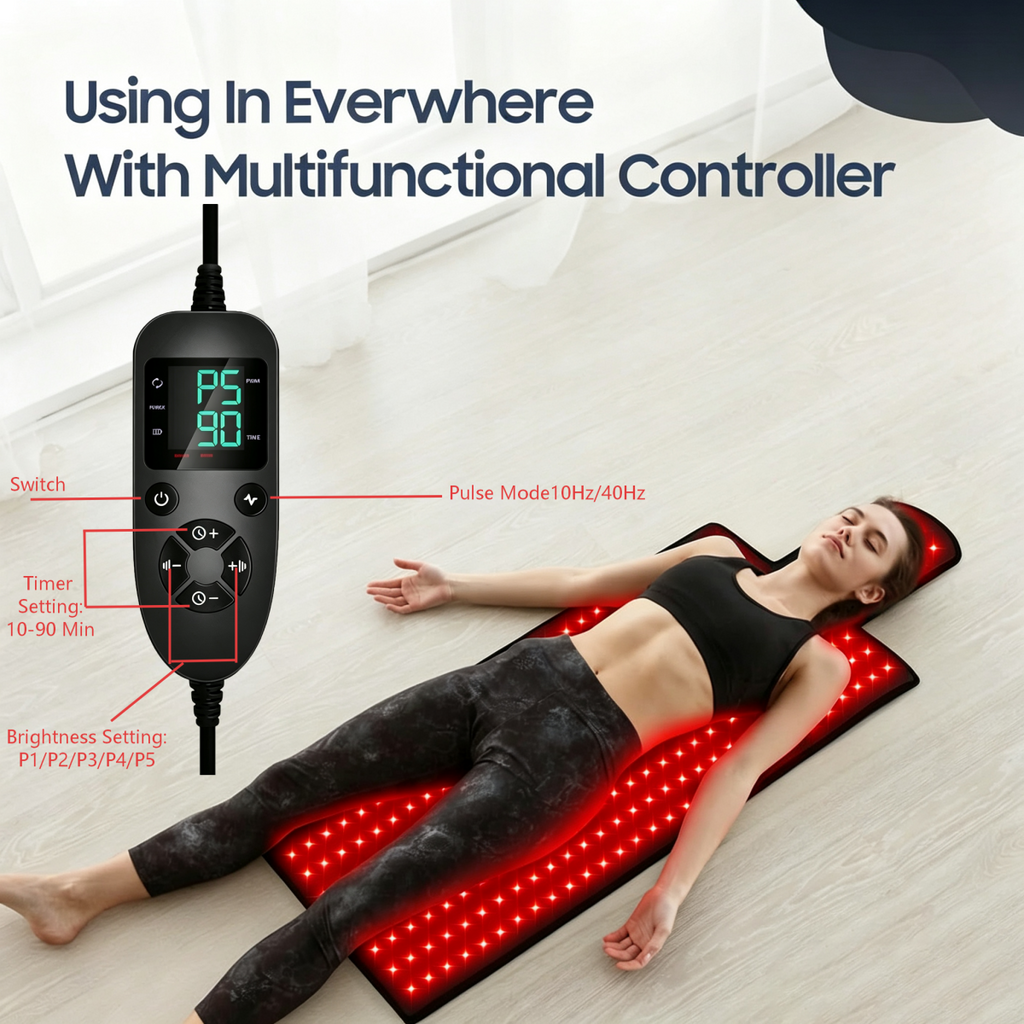 Morfone 660nm 850nm Red Light Therapy Mat Premium Leather Body Therapy Blanket Adjustable Timer