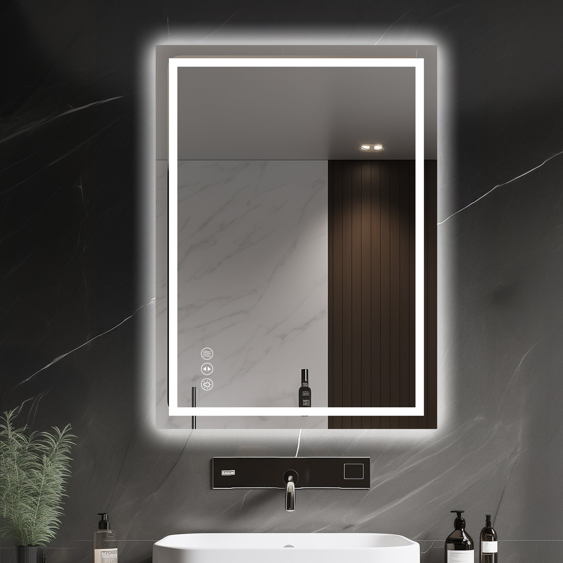 Anoak LED Bathroom Mirror, 24"x 32" Lighted Anti-fog LED Bathroom Vanity Mirror with Dual Light Source, 3 Color Lights, Horizontal & Vertical