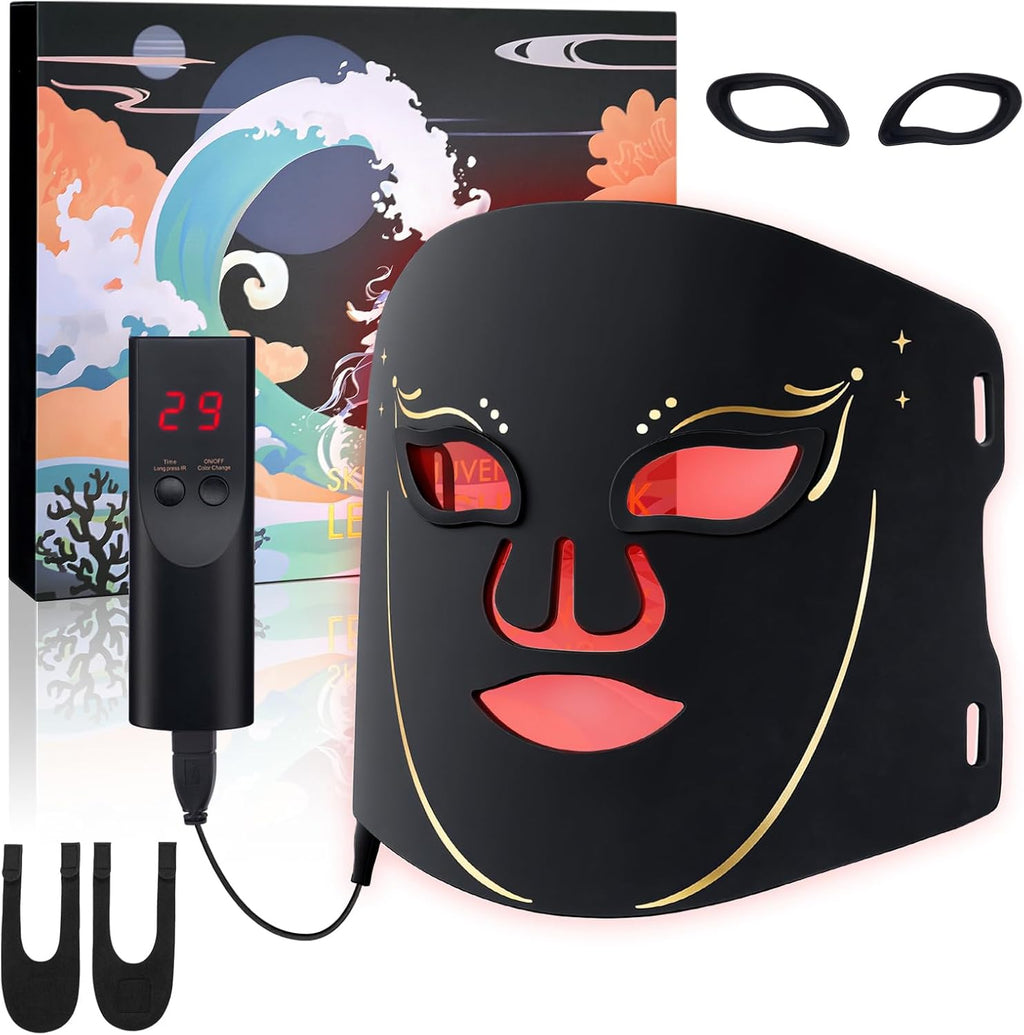 Morfone Red Light Mask , 7-Color LED Face Mask with 5 Brightness, Timer for Home Use Working Travel Yoga