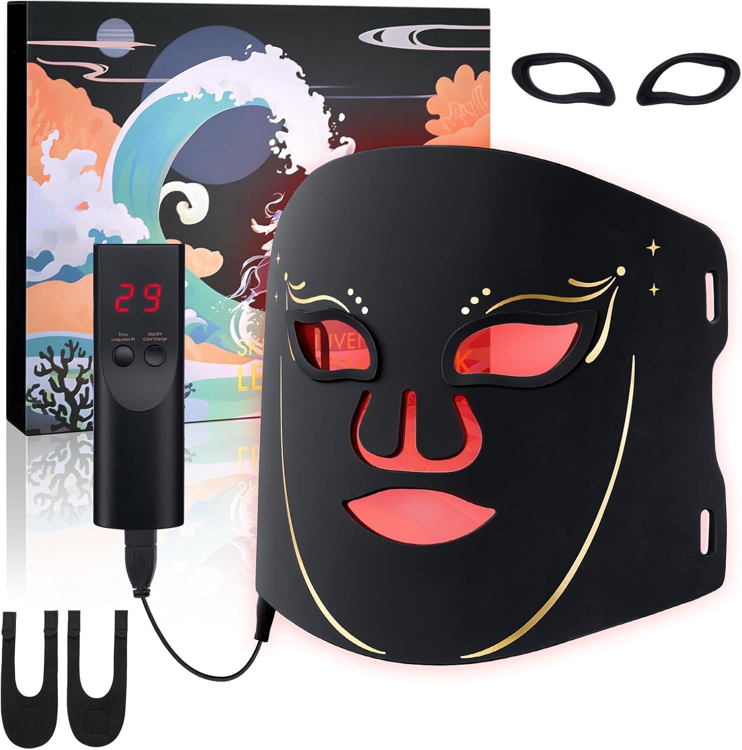 Morfone Red Light Mask , 7-Color LED Face Mask with 5 Brightness, Timer for Home Use Working Travel Yoga