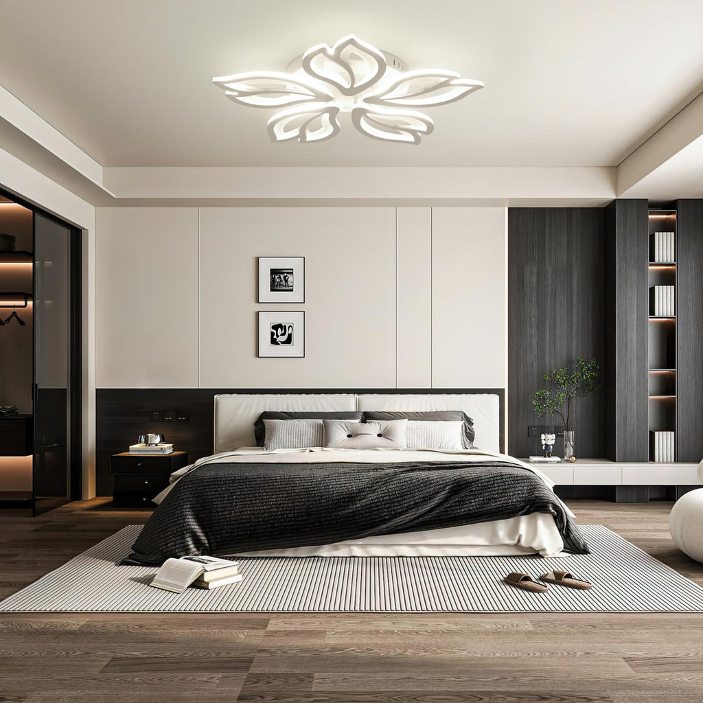 Beichen 24.4 Inch Modern LED Ceiling Light Acrylic Leaf Flower Flush Mount Chandelier with Remote Control  Dimmable Ceiling Lamp