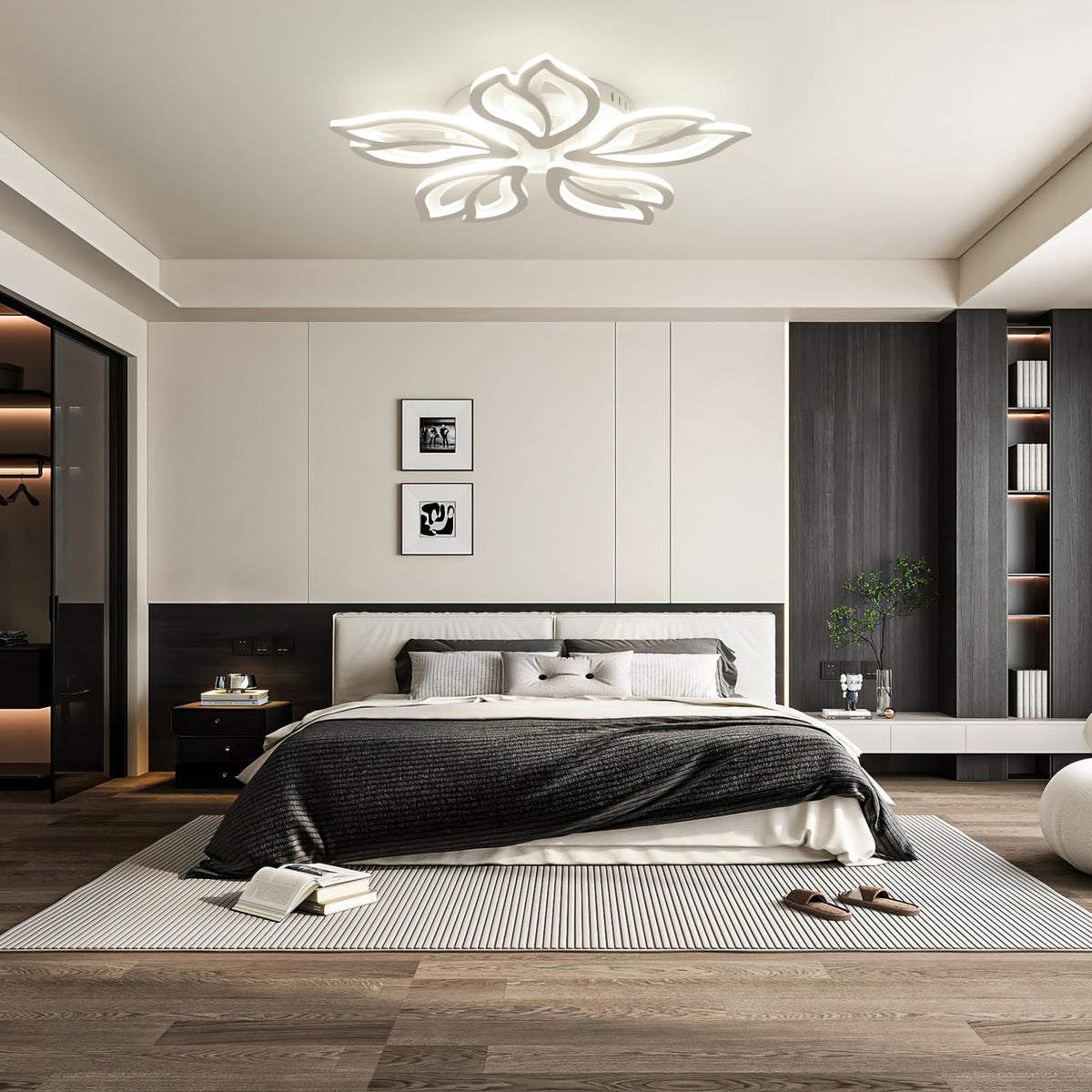 Beichen 24.4 Inch Modern LED Ceiling Light Acrylic Leaf Flower Flush Mount Chandelier with Remote Control  Dimmable Ceiling Lamp