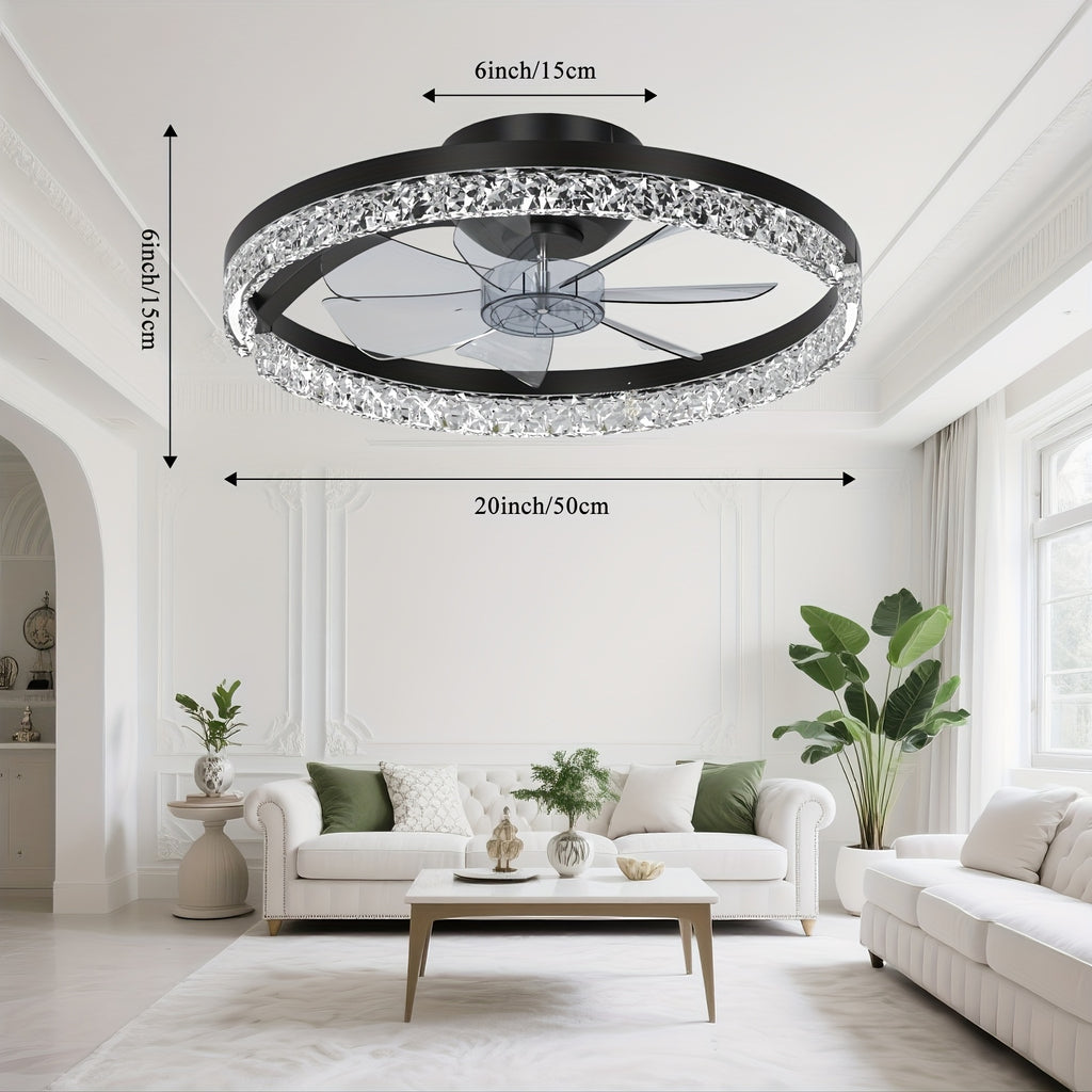 Beichen 20 Inch Modern LED Ceiling Fan with Light Low Profile Flush Mount Fandelier Remote Control APP Dimmable 6 Speeds Stepless Color Temperature