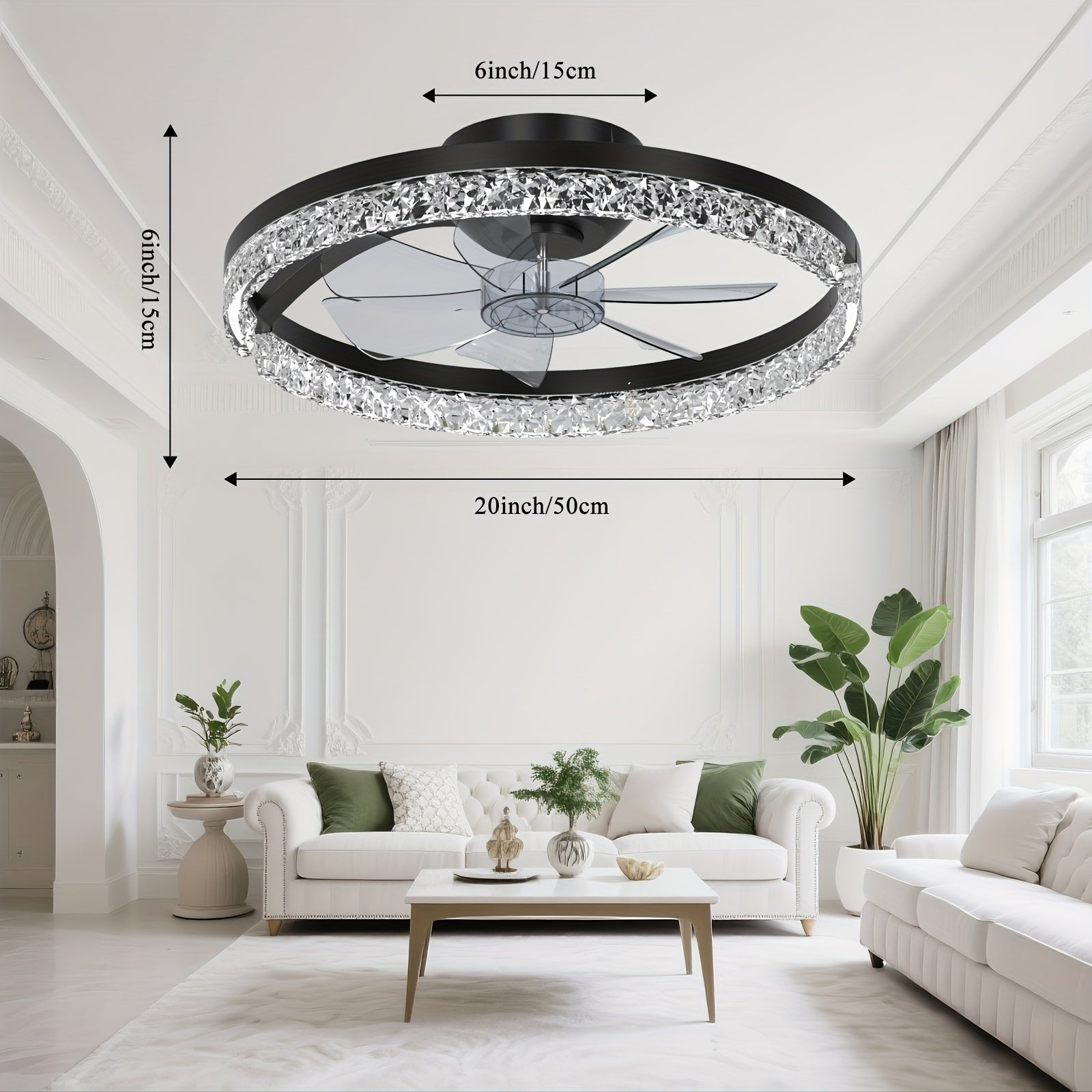 Beichen 20 Inch Modern LED Ceiling Fan with Light Low Profile Flush Mount Fandelier Remote Control APP Dimmable 6 Speeds Stepless Color Temperature