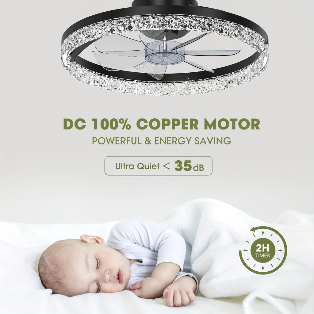Beichen 20 Inch Modern LED Ceiling Fan with Light Low Profile Flush Mount Fandelier Remote Control APP Dimmable 6 Speeds Stepless Color Temperature