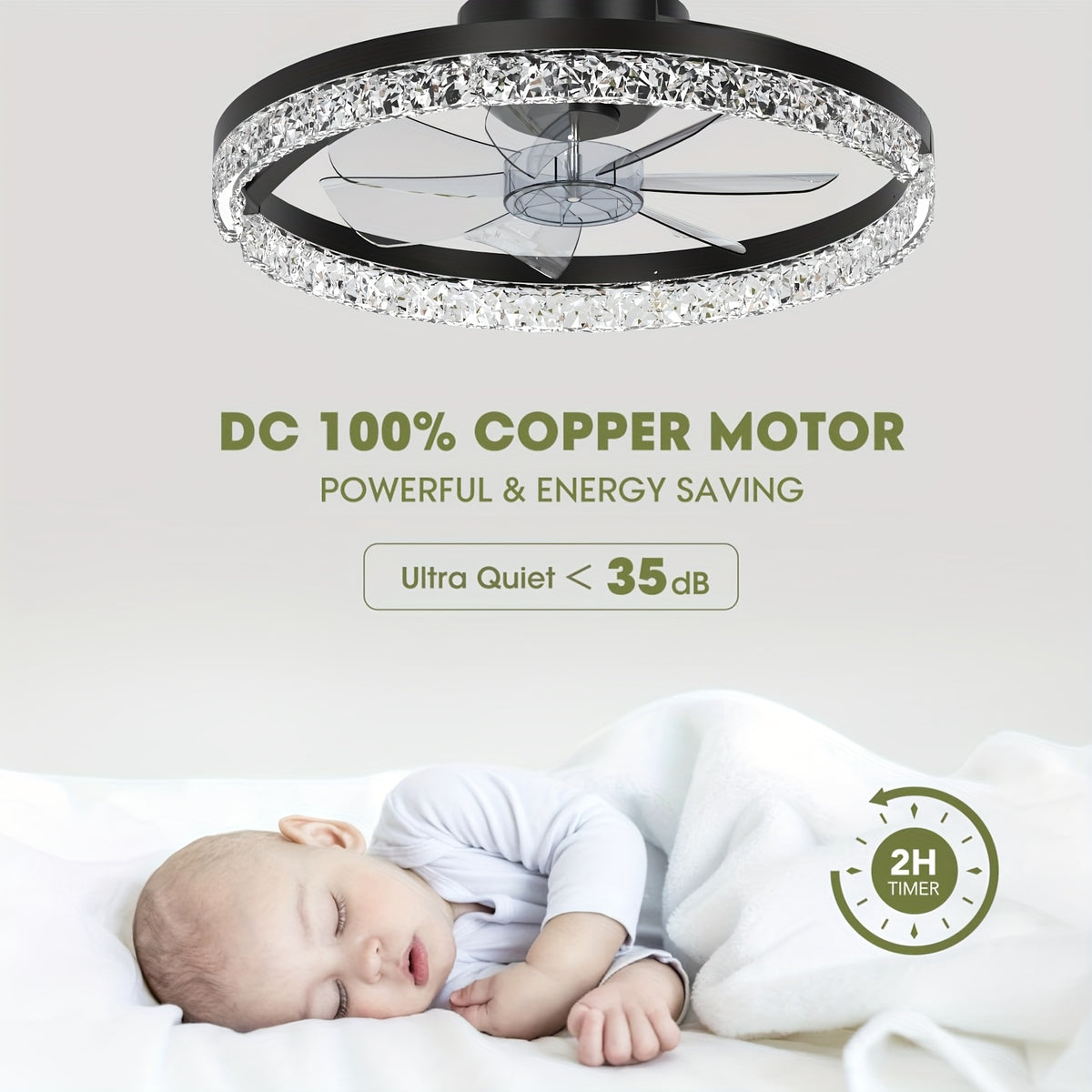Beichen 20 Inch Modern LED Ceiling Fan with Light Low Profile Flush Mount Fandelier Remote Control APP Dimmable 6 Speeds Stepless Color Temperature