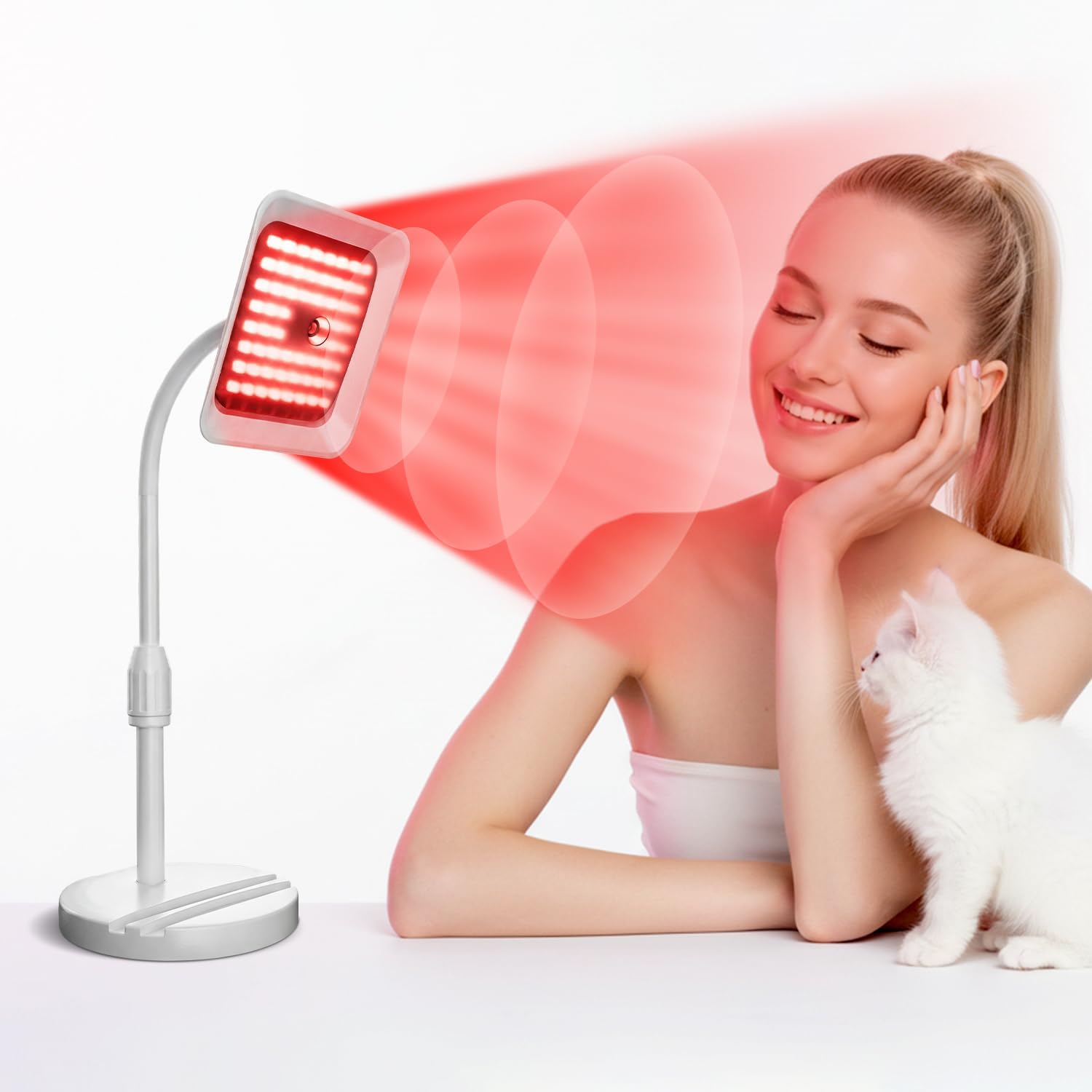 Morfone Red Light Lamp for Body and Face, Tri-Wavelength Red Light Panel with 660nm 850nm 940nm, Near Infrared Light Device with 270° Adjustable Stand for Home Office Travel Use