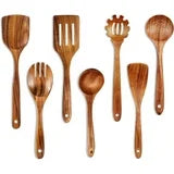 5 Piece Wooden Spoons for Cooking, Wooden Utensils for Cooking with Utensils Holder, Natural Teak Wooden Kitchen Utensils Set with Wooden Spoon Rest, Comfort Grip