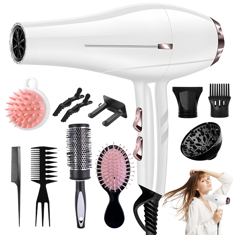 Morfone 12-in-1 Hair Styling Set Portable Quick Dry Hair Dryer for Home Use – Gift Set（White）