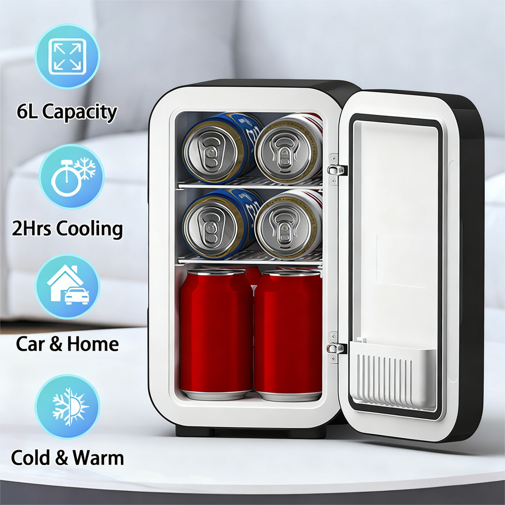 BEICHEN 6L Mini Fridge AC100-120V / DC12V Cooler Warmer for Bedroom Car Office Dorm
