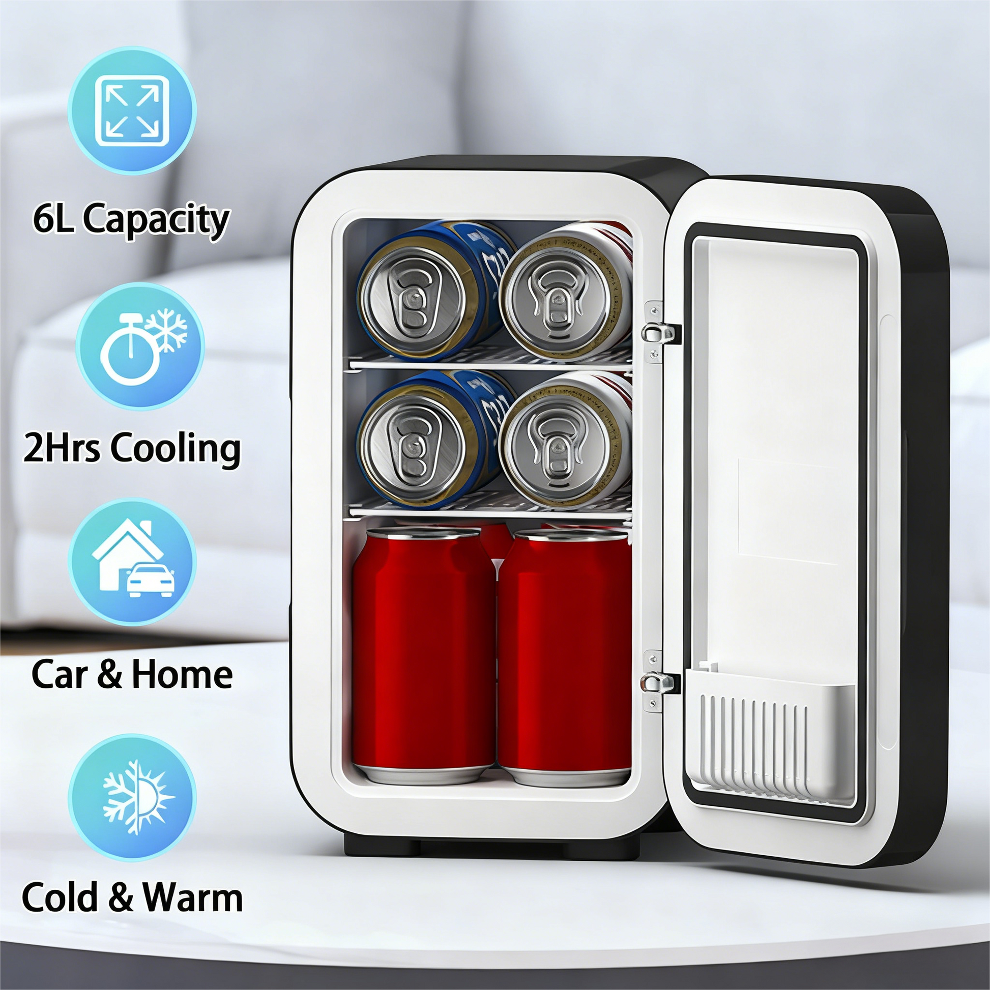 BEICHEN 6L Mini Fridge AC100-120V / DC12V Cooler Warmer for Bedroom Car Office Dorm