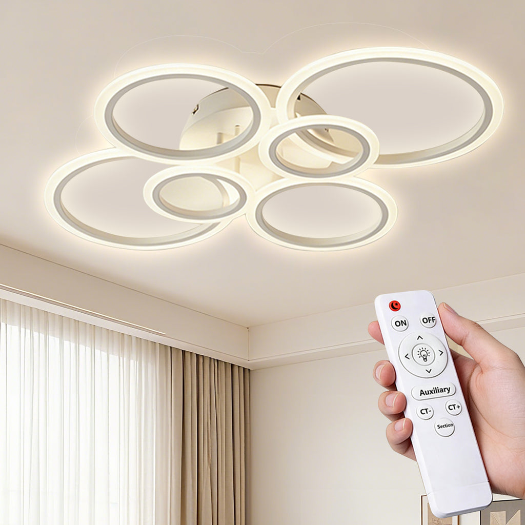 Anoak LED Ceiling Light with Remote 7 Rings White Close to Ceiling Lights 31.8" 130W 3000K-6500K Flush Mount Ceiling Lamp for Living Room,Bedroom,Kitchen