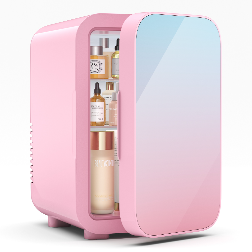 Morfone 6L Pink Mini Fridge 110V AC/12V DC Home & Car Use Dual Temperature Control For Skincare Products, Snacks, and Beverages