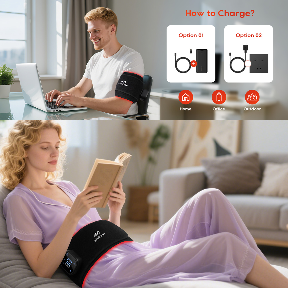 Morfone 660nm&850nm Red Light Therapy Heating Massage Belt for Muscle Pain Relief Red Light Therapy Wrap