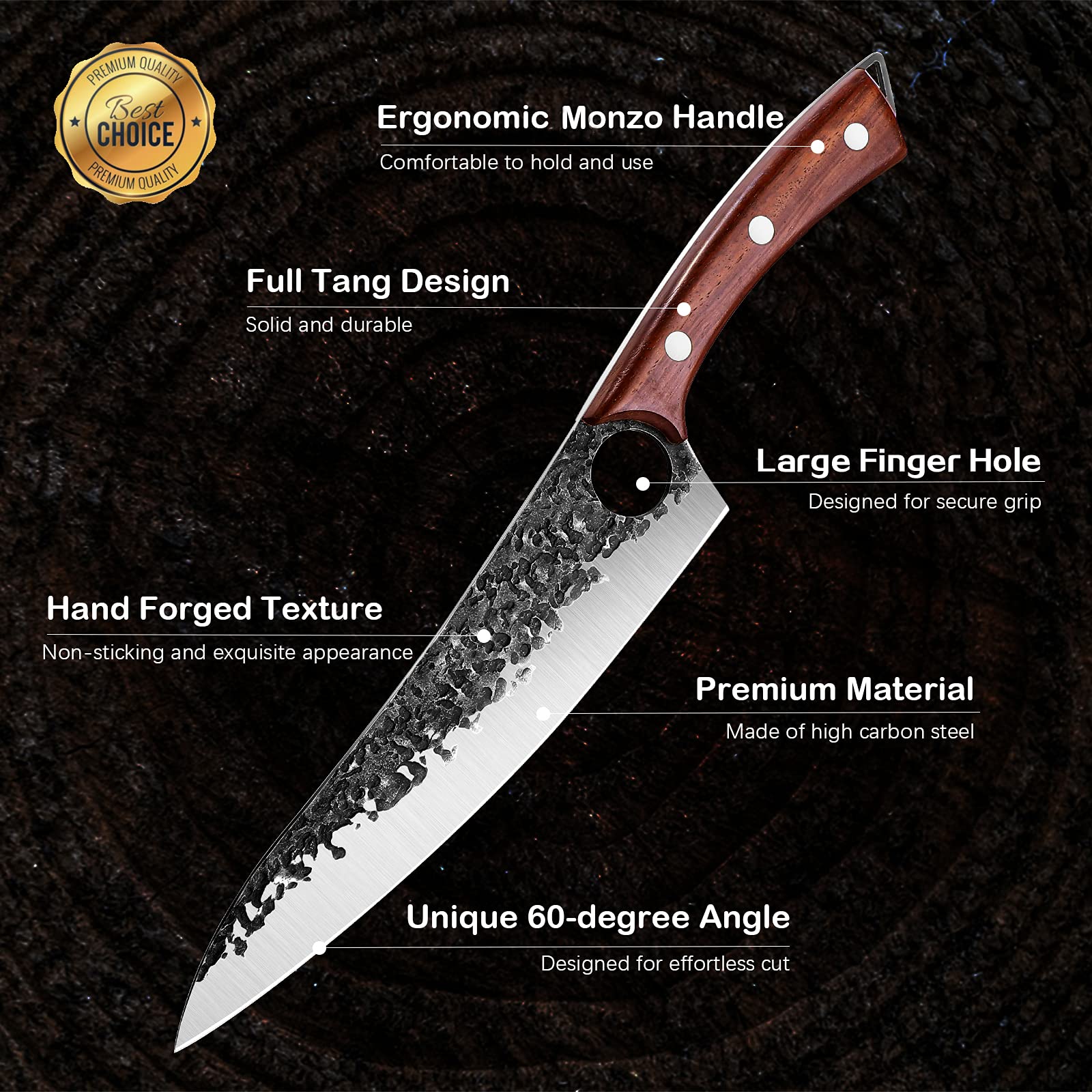 Mooues High-Carbon Steel Bone Knife Hand-Forged Knife, Meat and Vegetable Cutting Knife, Hunting, Barbecue Meat Knife Cooking Kitchen Knife