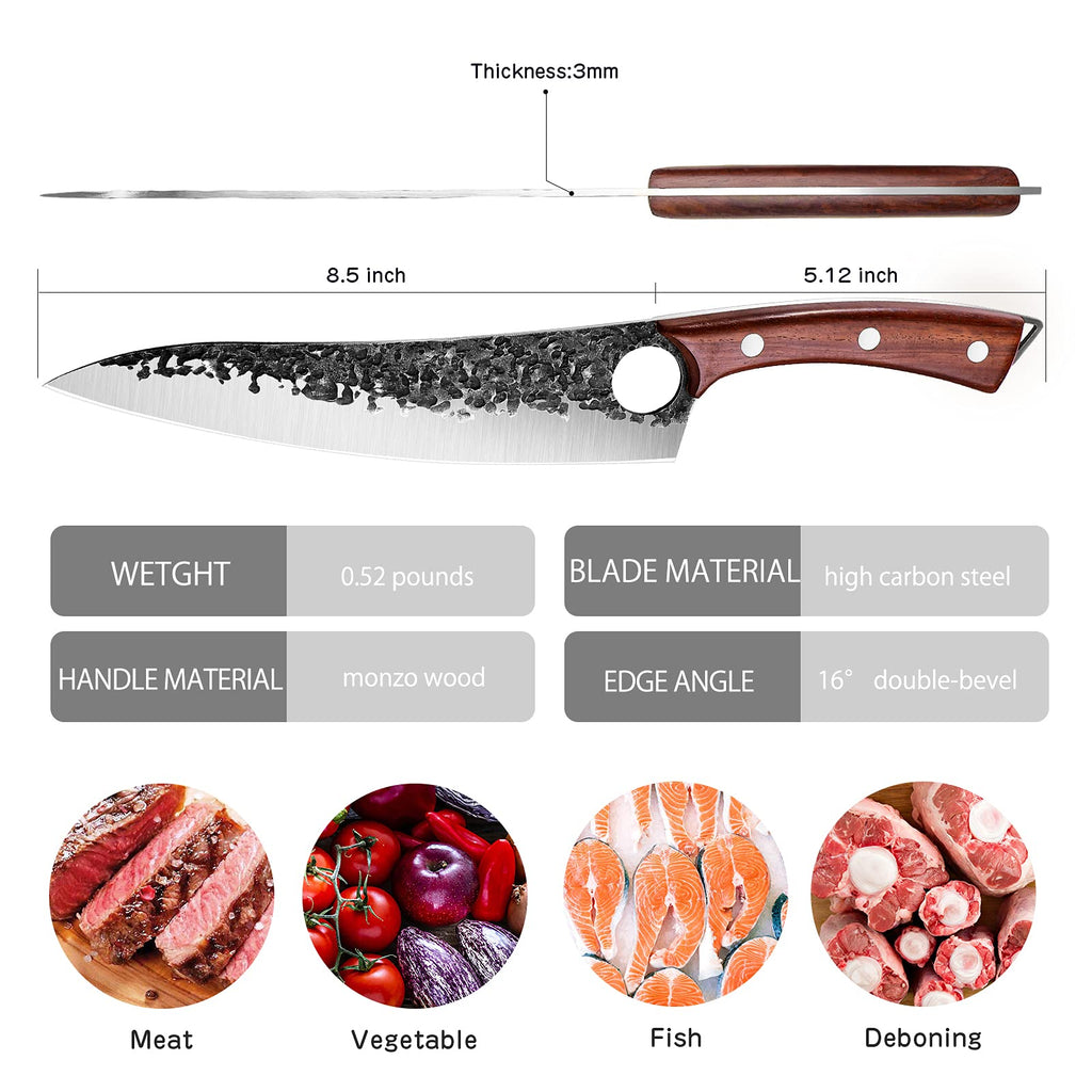 Mooues High-Carbon Steel Bone Knife Hand-Forged Knife, Meat and Vegetable Cutting Knife, Hunting, Barbecue Meat Knife Cooking Kitchen Knife