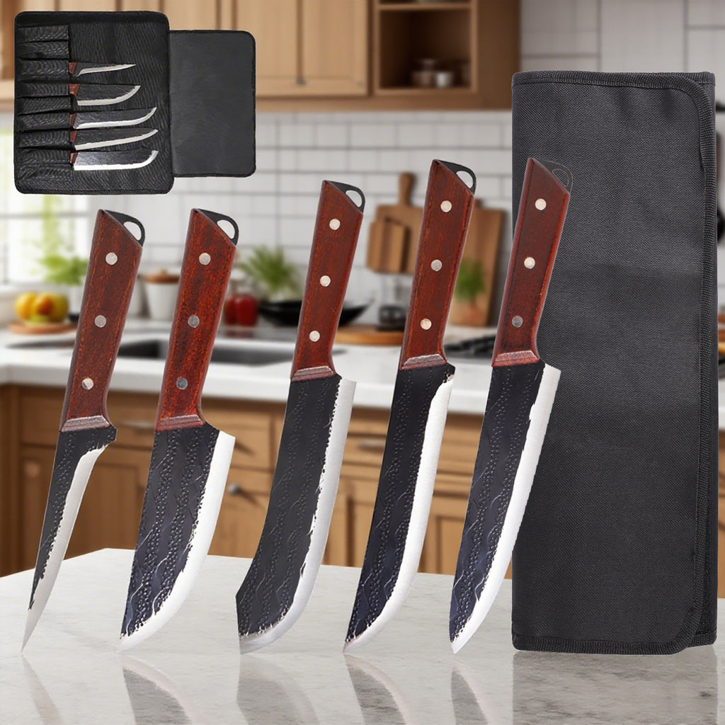Mooues Forged Kitchen Knife 6-Piece Set, a professional kitchen utensil knife collection that makes cooking effortless and enjoyable