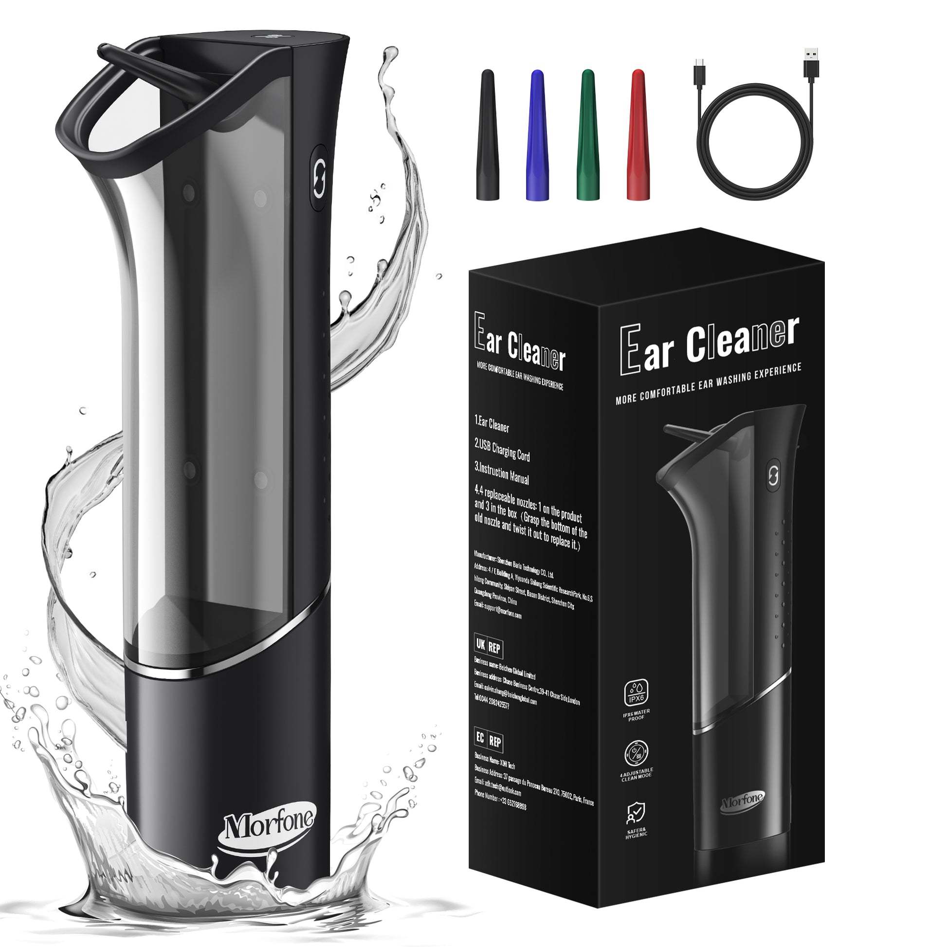 Morfone Magnetic Four Nozzle Four Mode IPX6 Waterproof Rechargeable Electric Ear Canal Irrigator