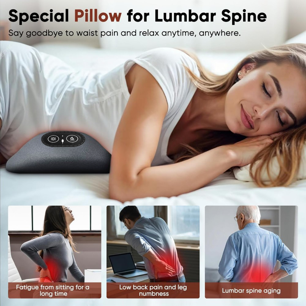 Morfone 2-in-1 Electric Lumbar Heating Massage Support Pillow for Car Home and Office Use