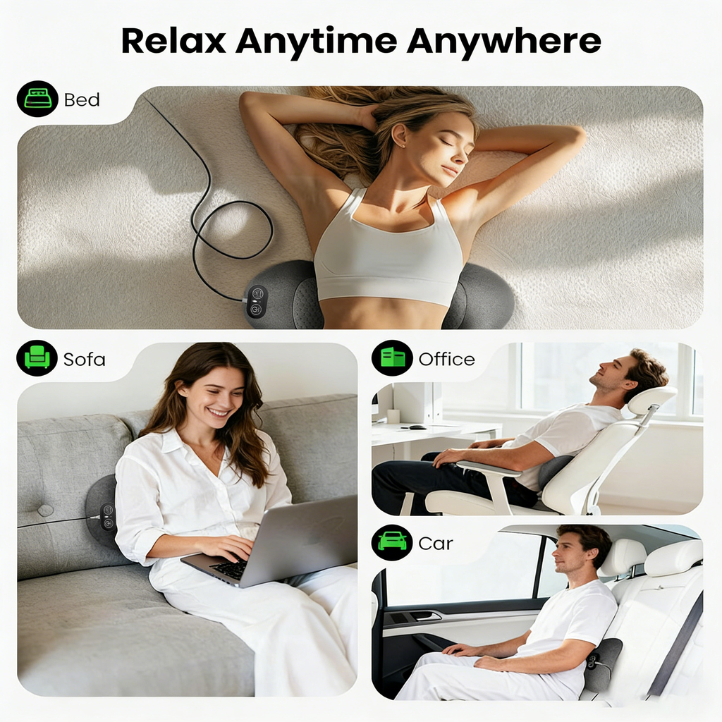 Morfone 3-in-1 Electric Lumbar Heating Massage Support Pillow for Car Home and Office Use